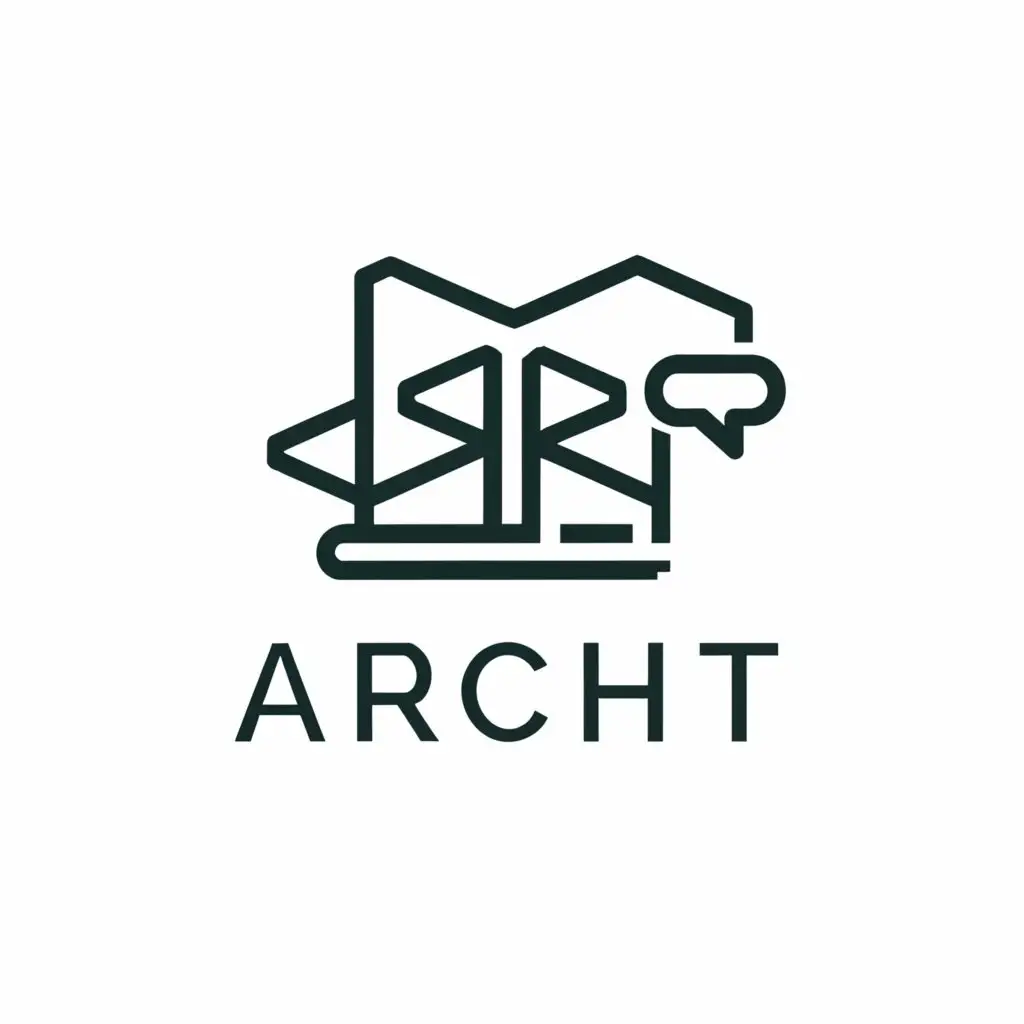 a logo design,with the text "ArchT", main symbol:Imagine an architectural blueprint forming the outline of a building, with speech bubbles incorporated into the design, representing communication. The blueprint lines could subtly transition into the speech bubbles, symbolizing the connection between architecture and purposive communication. The colors could be professional and modern, perhaps using shades of blue and gray to convey professionalism and innovation.,Moderate,clear background