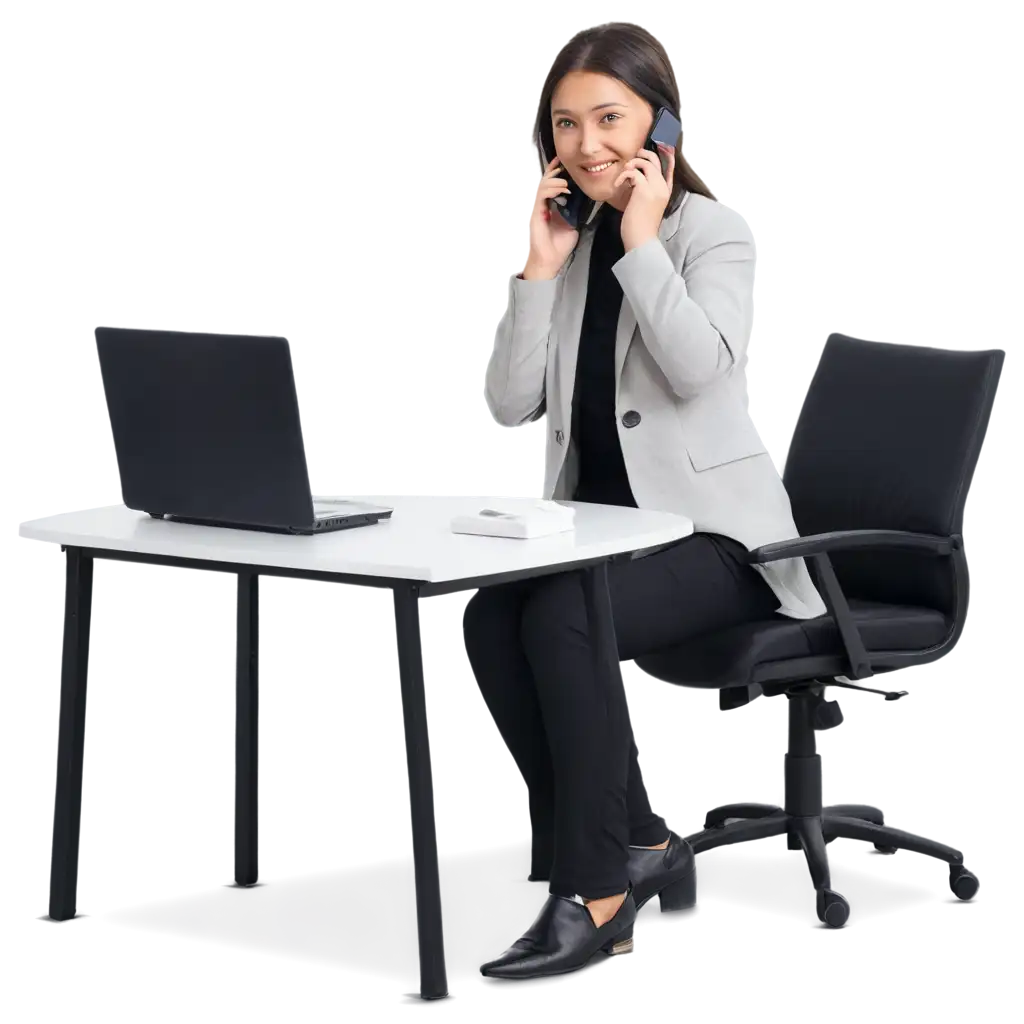 create immigration consultant picture in office with talking on phone with table girl only
