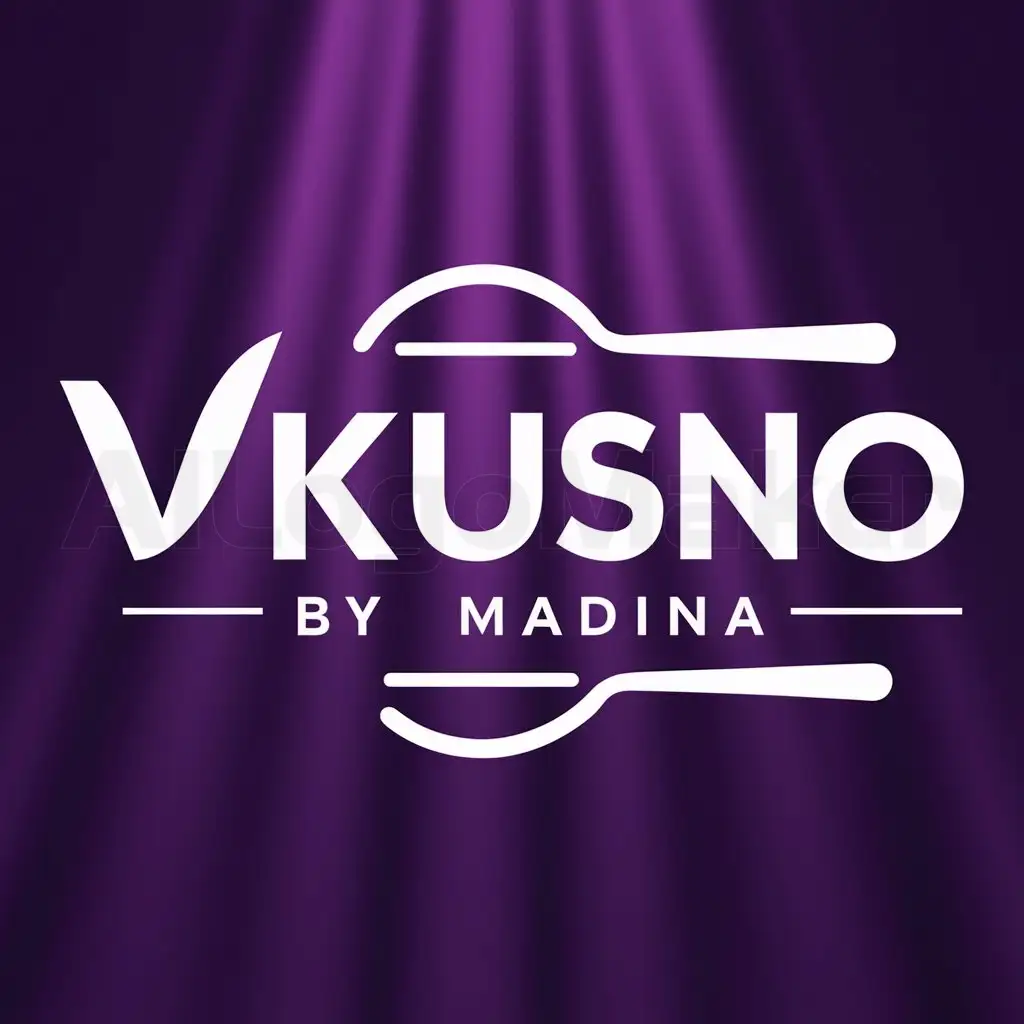 a logo design,with the text "Vkusno by Madina", main symbol: Purple Background,Moderate,be used in Restaurant industry,clear background