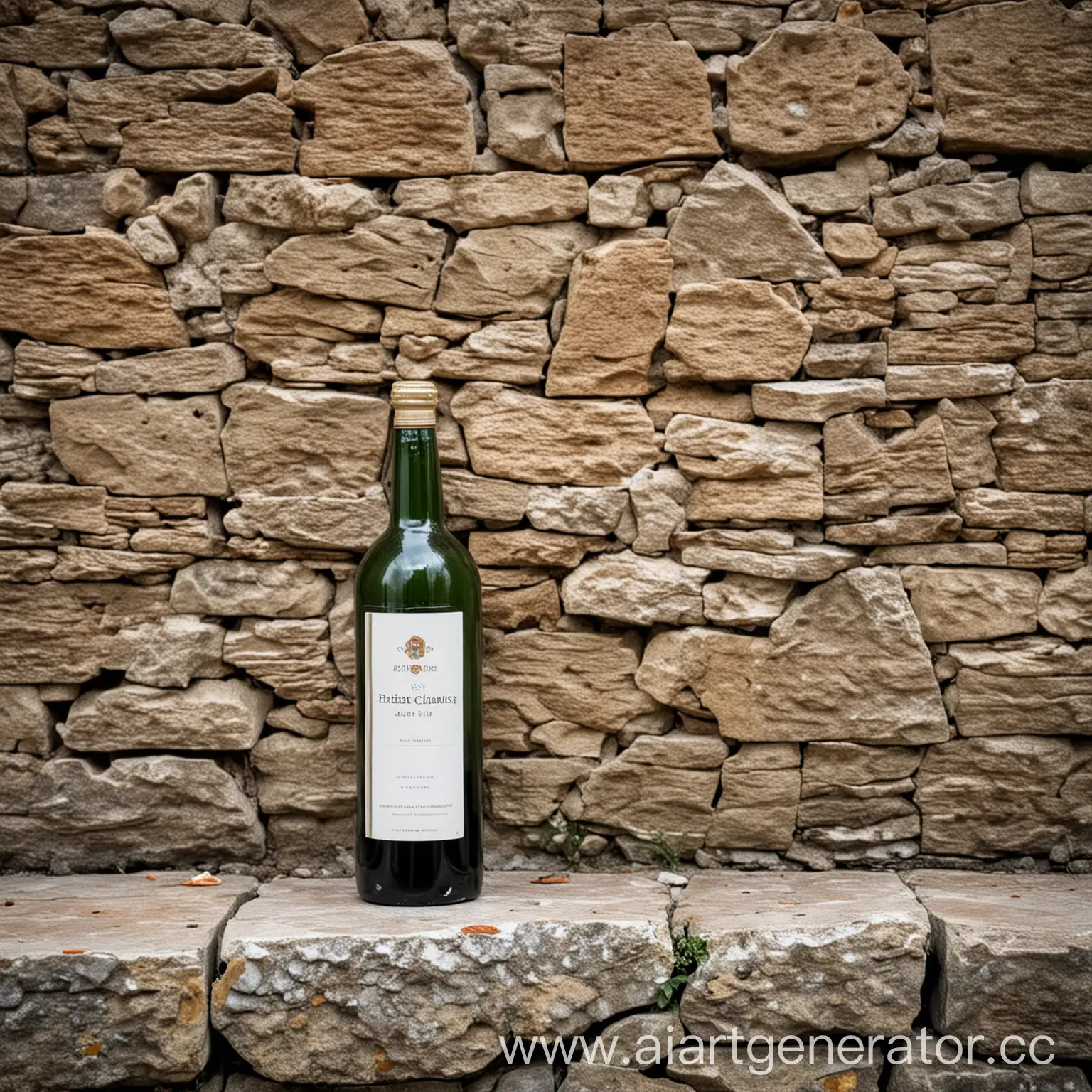 Lonely-Bottle-Resting-Against-Weathered-Stone-Wall