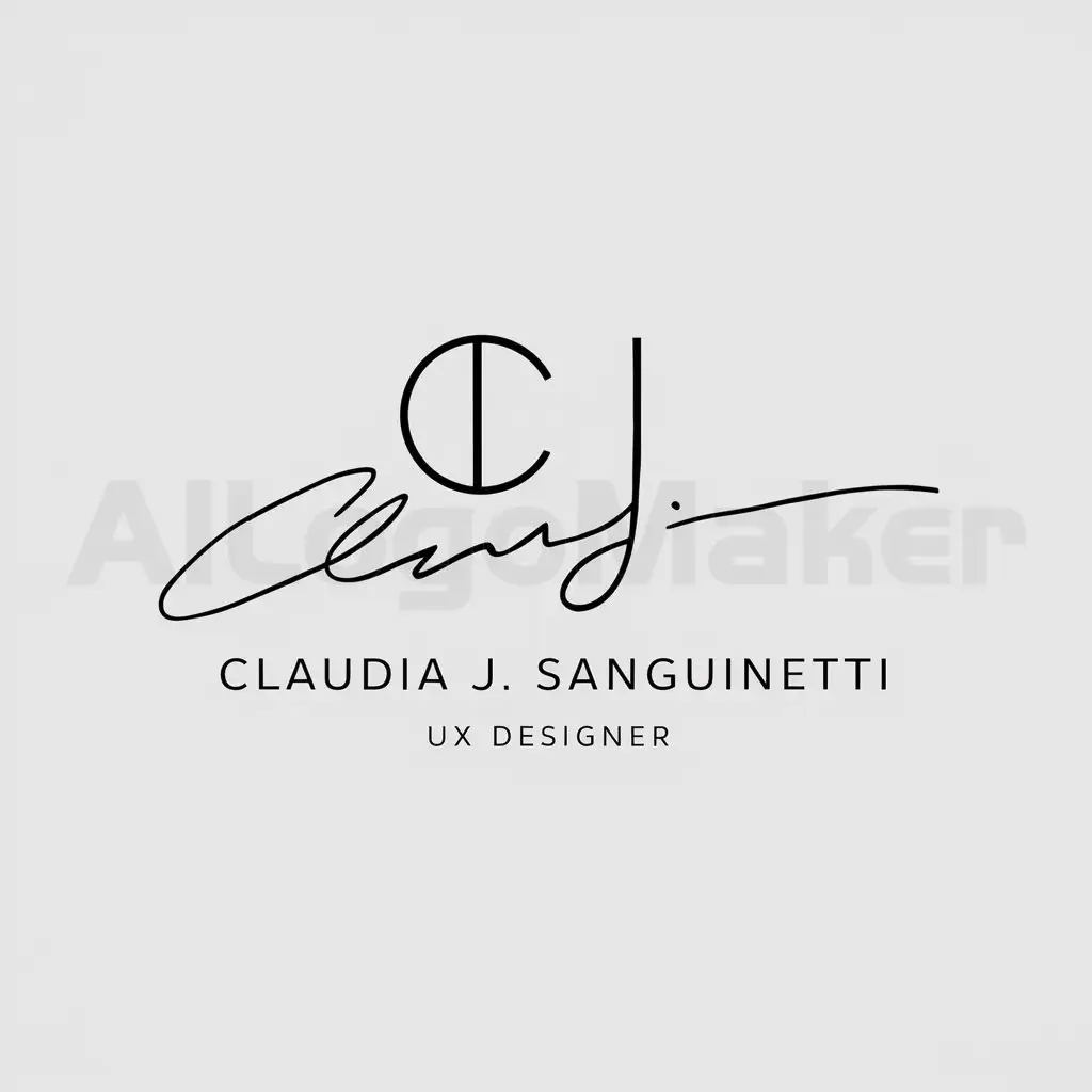 a logo design,with the text "Claudia J. Sanguinetti UX Designer", main symbol:Claudia Jhoanna with a signature in cursive but legible, highlighting the letter C and J,Minimalistic,be used in Technology industry,clear background