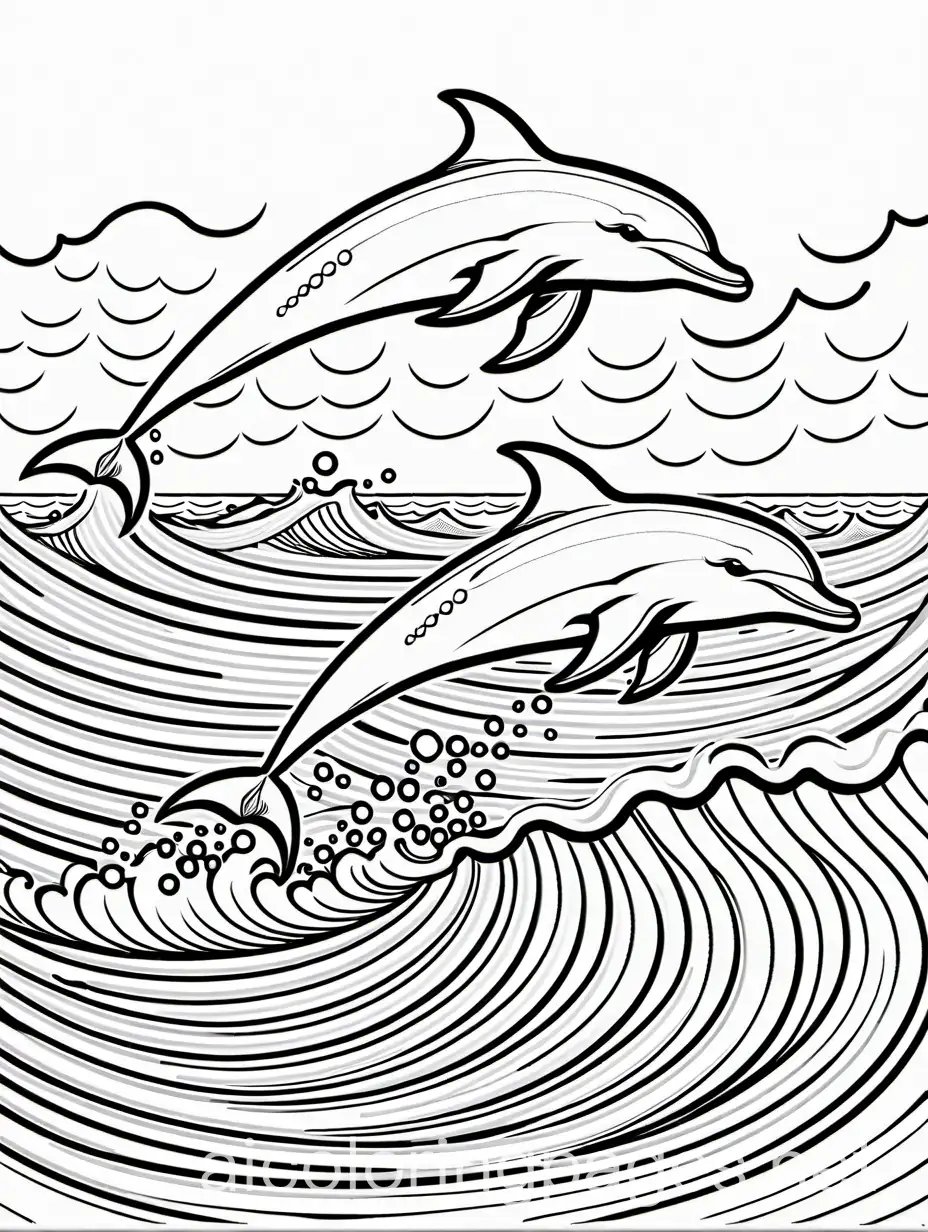 Dolphins-Playing-in-Ocean-Waves-Coloring-Page