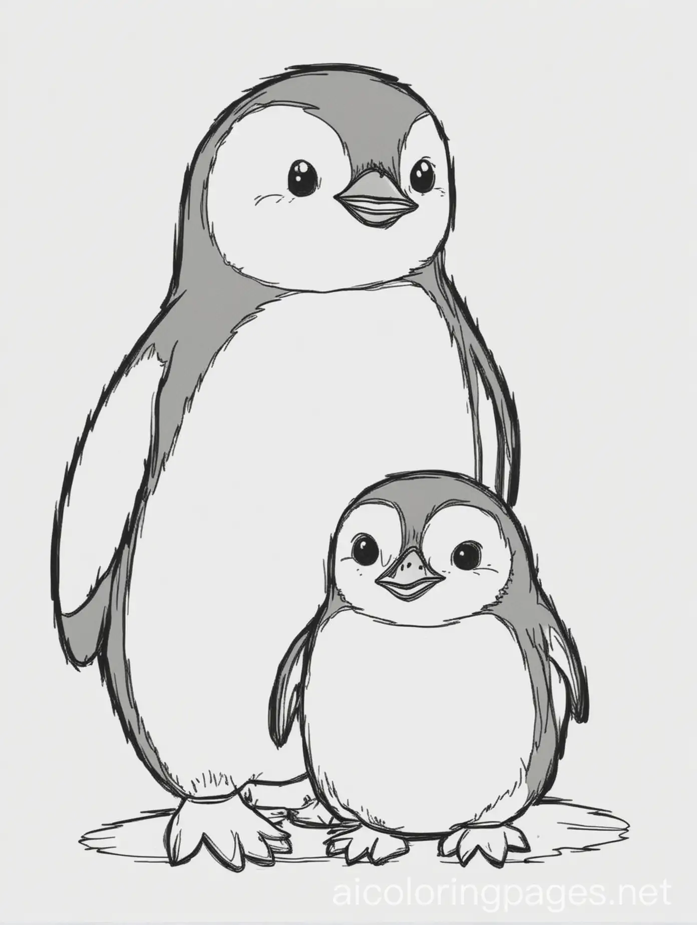 cute Penguin with his baby for kids easy to coloring , Coloring Page, black and white, line art, white background, Simplicity, Ample White Space. The background of the coloring page is plain white to make it easy for young children to color within the lines. The outlines of all the subjects are easy to distinguish, making it simple for kids to color without too much difficulty, Coloring Page, black and white, line art, white background, Simplicity, Ample White Space. The background of the coloring page is plain white to make it easy for young children to color within the lines. The outlines of all the subjects are easy to distinguish, making it simple for kids to color without too much difficulty