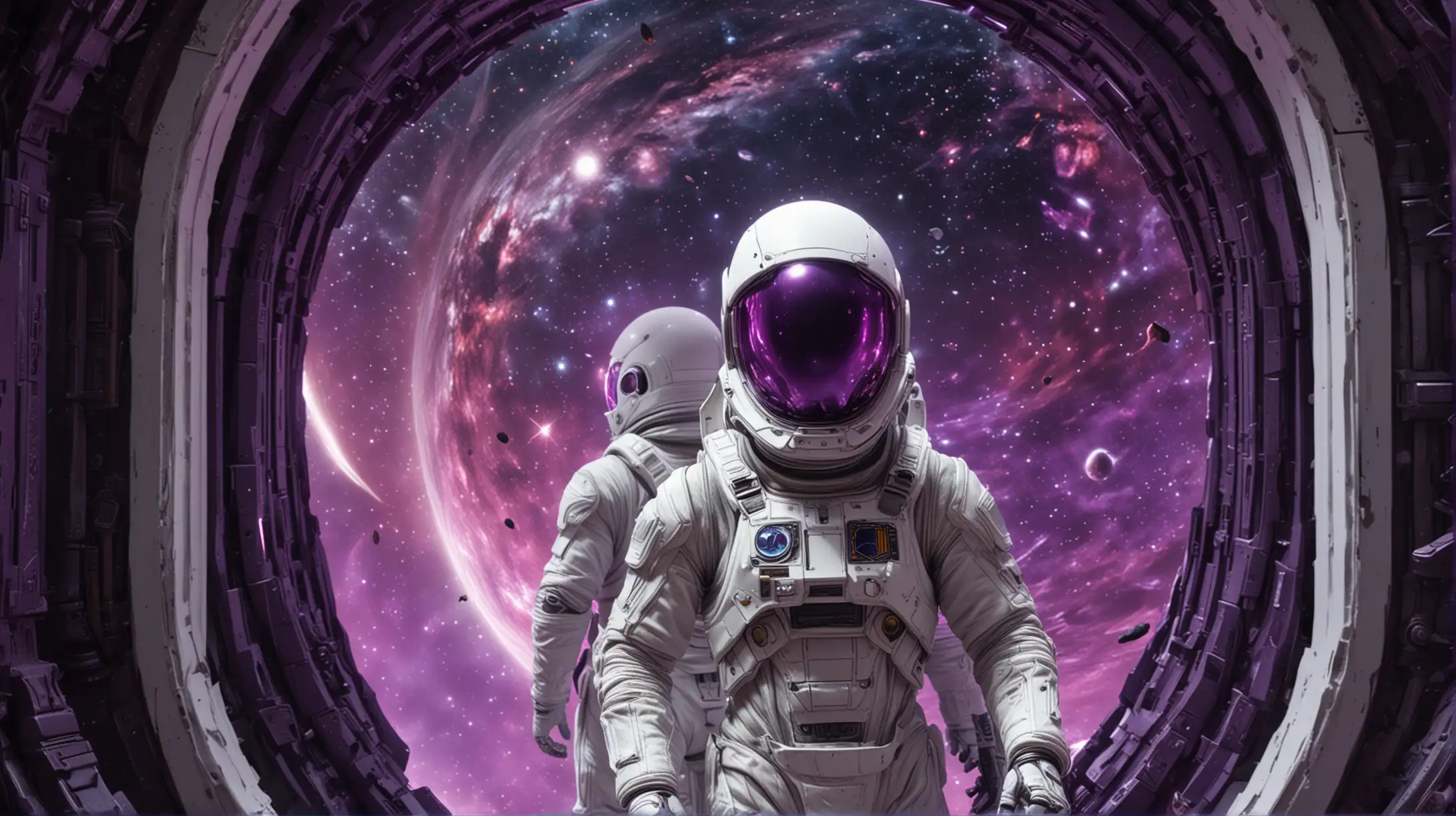Hyperrealistic CloseUp Space Soldiers Exiting Purple Portal on Alien Planet