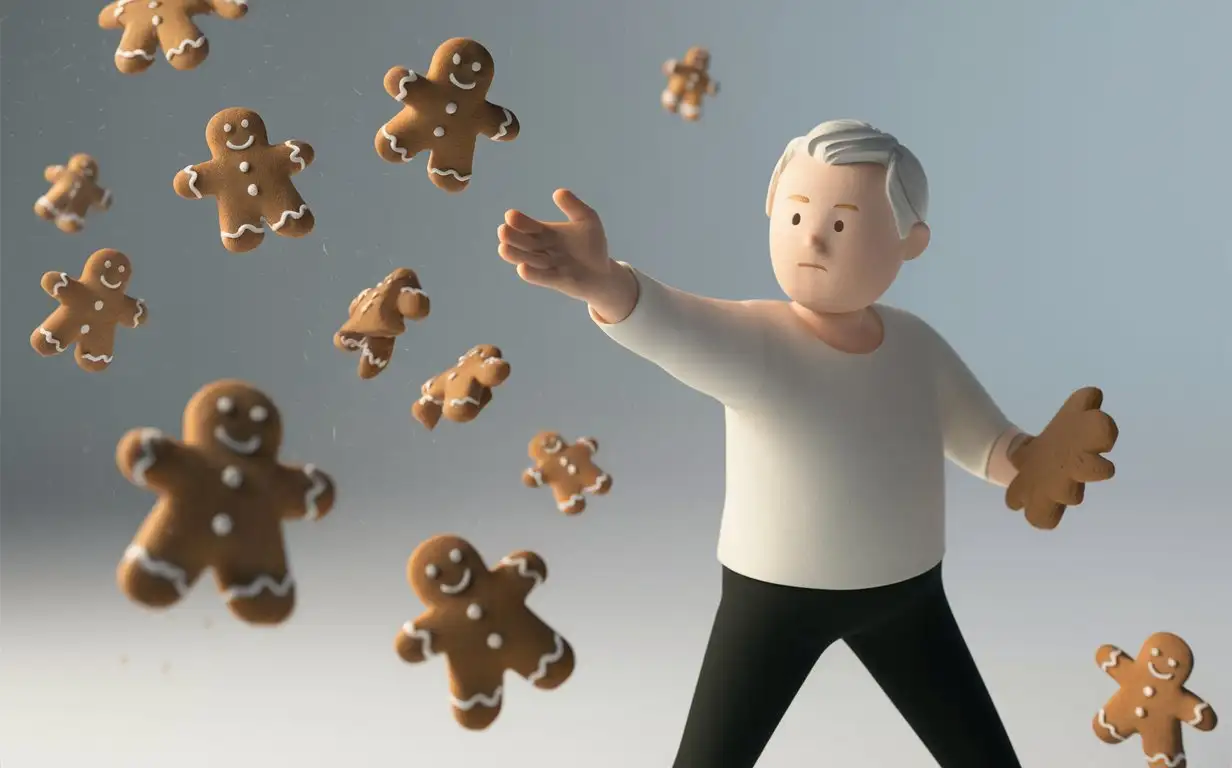 Minimalistic-3D-Person-Throwing-Gingerbread