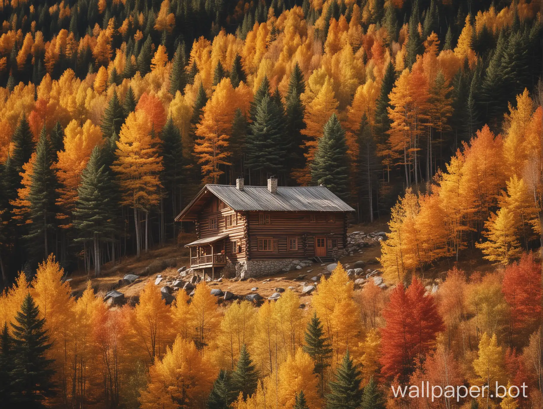 Cabin autumn mountain forest