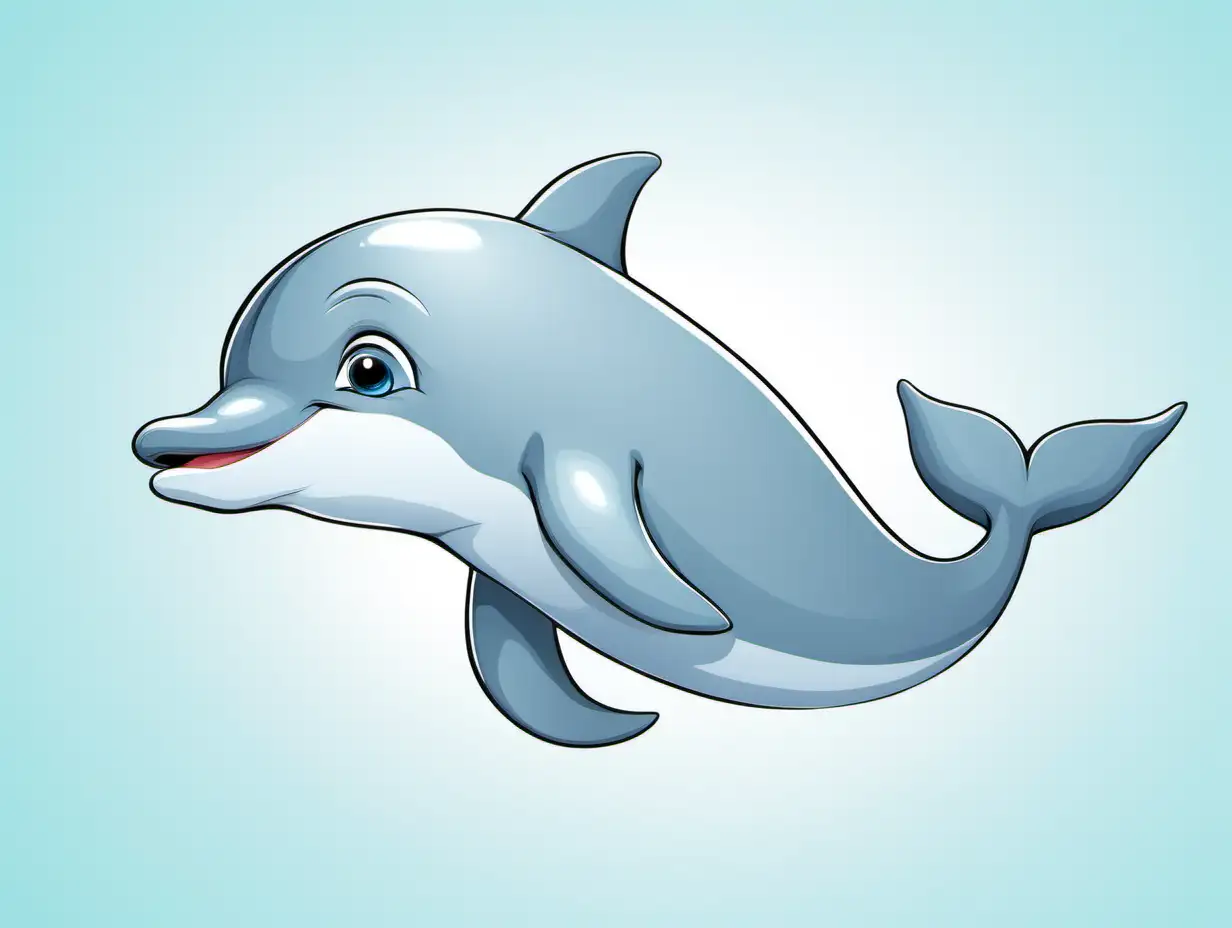 Animated cartoon baby dolphin friendly full body on white background