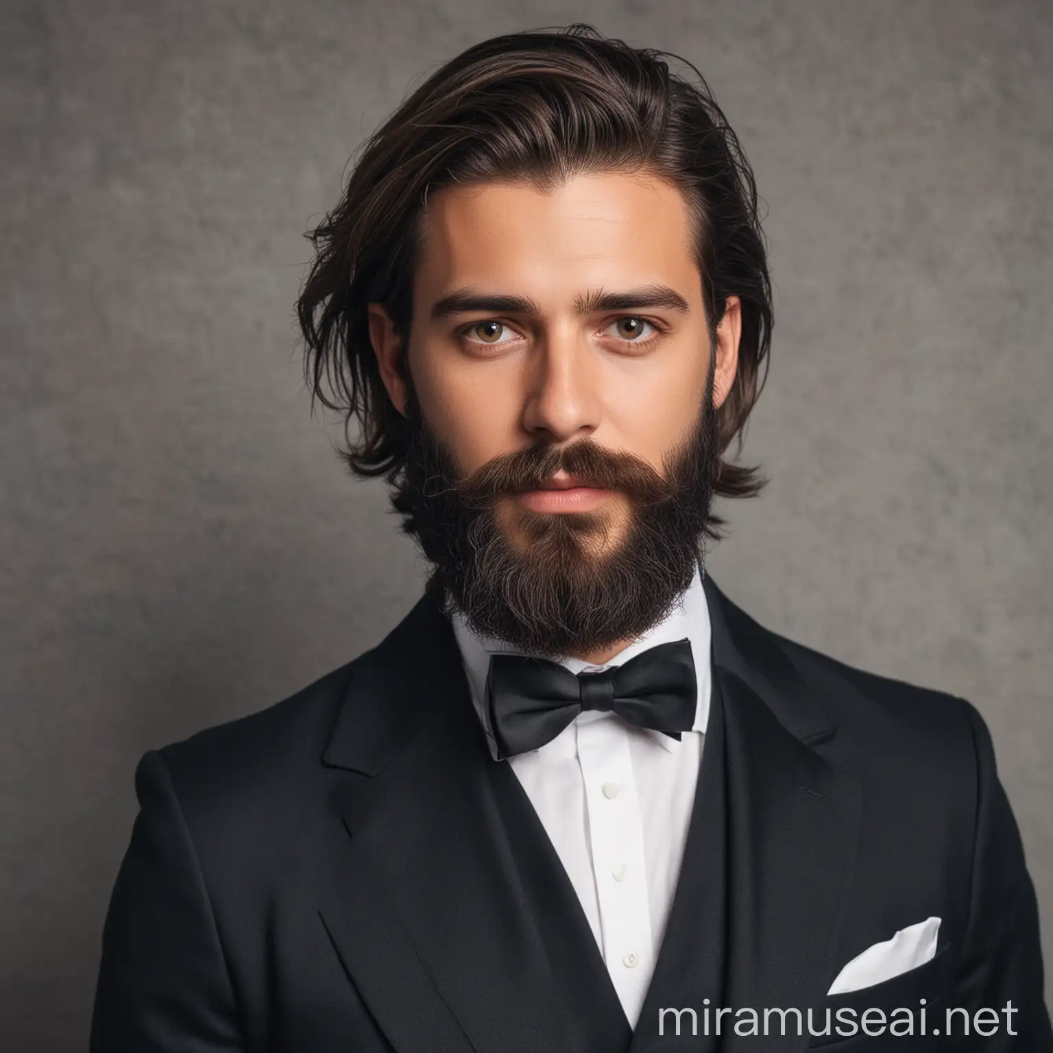 Man with Beard and Medium Long Length Formal Hair