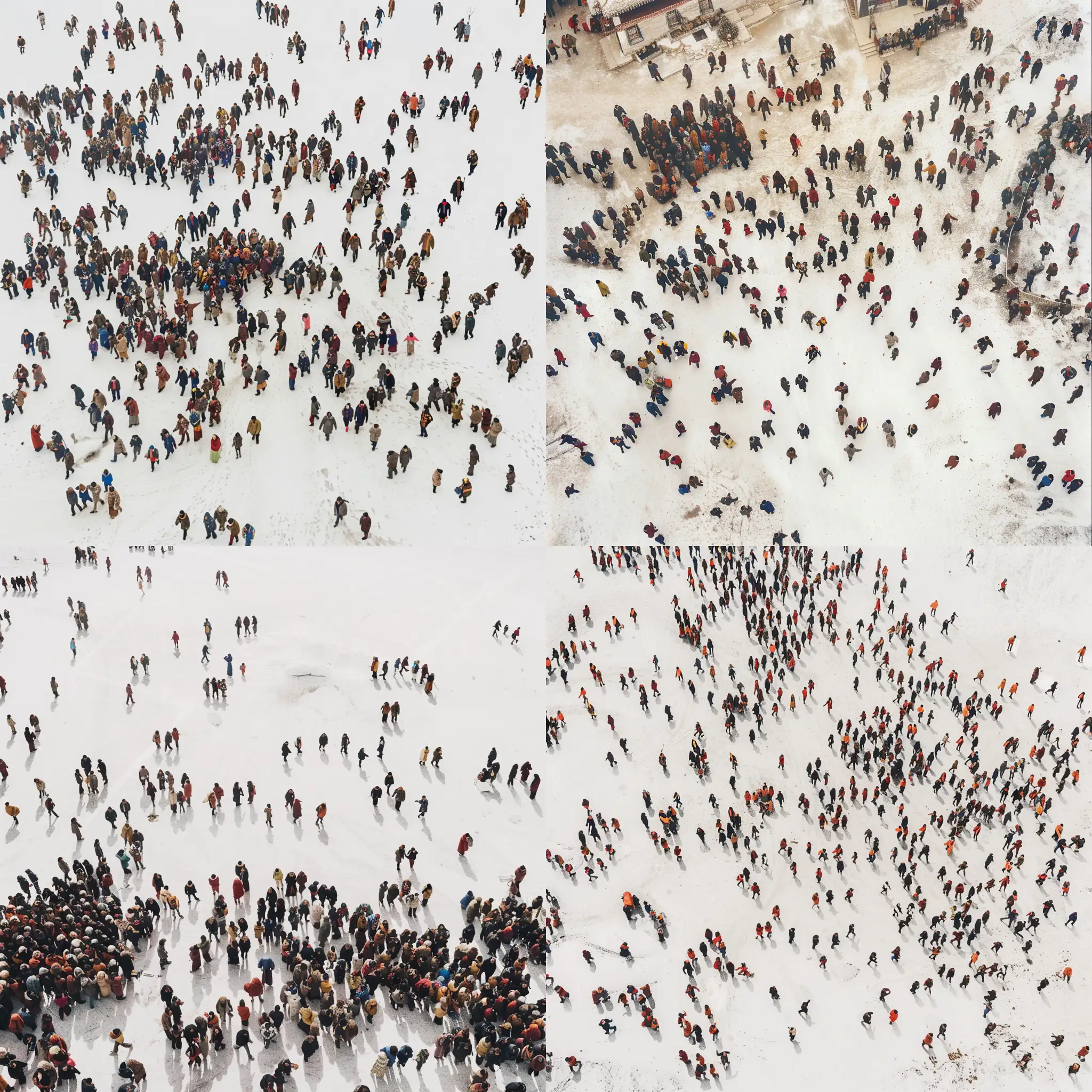 Tibetan-Style-Gathering-on-White-Ground-Crowded-Scene-from-a-Birds-Eye-View