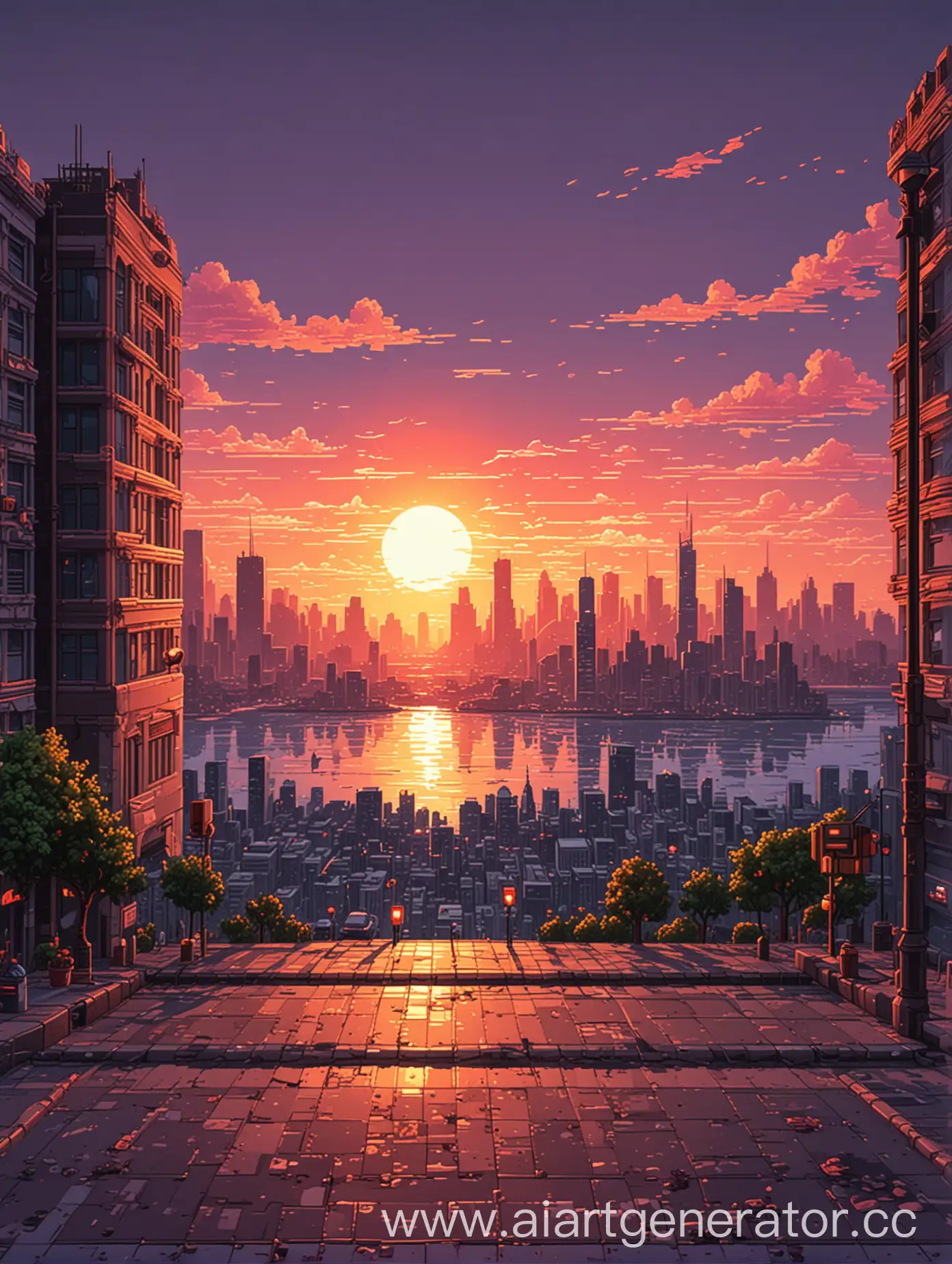 Cityscape-Pixel-Art-Sunset-Skyline