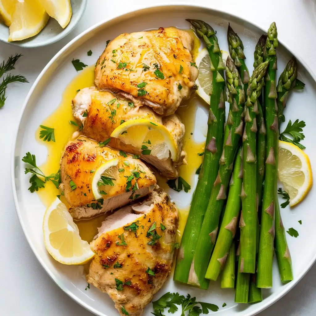Delicious Lemon Chicken with Steamed Asparagus Gourmet Culinary Delight