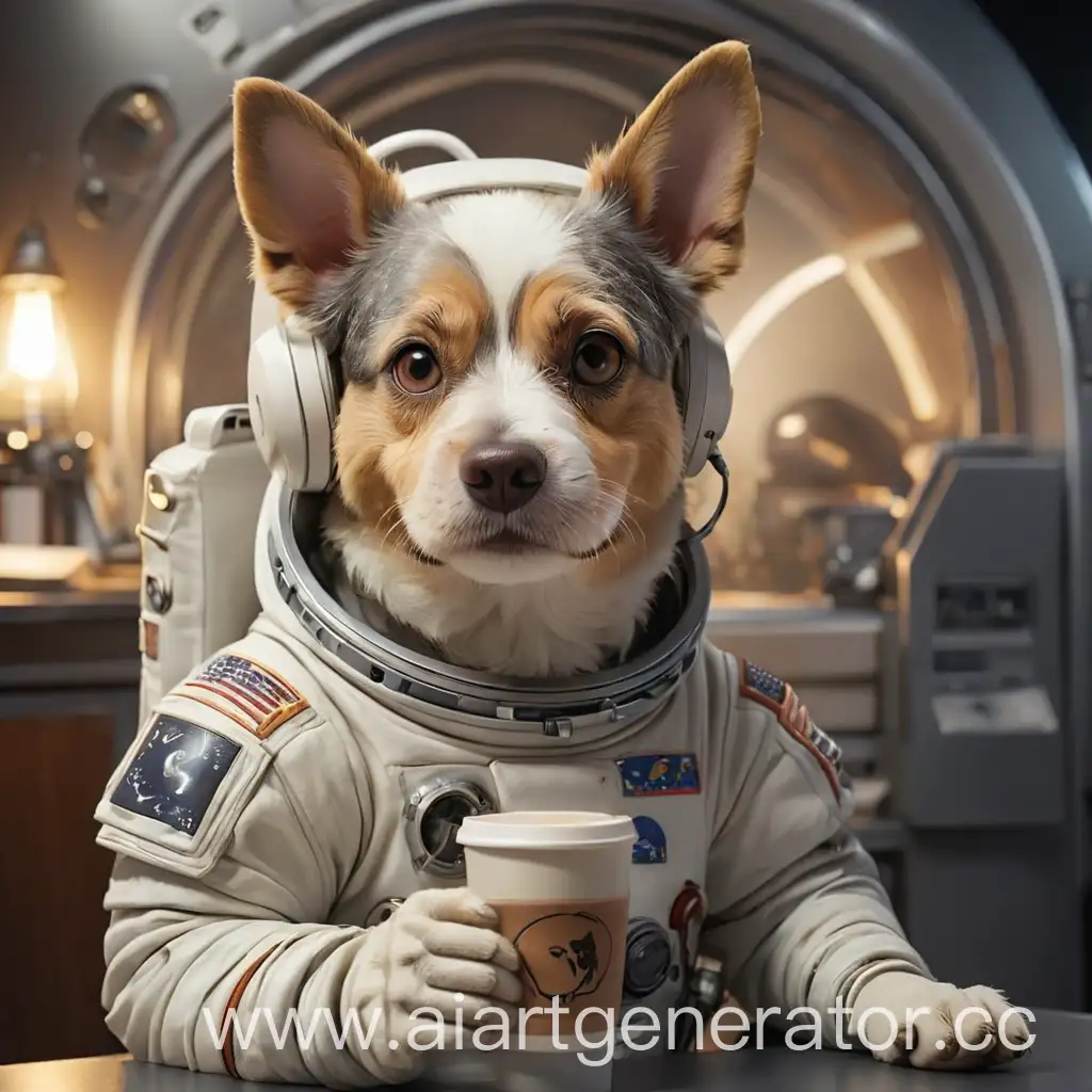 Space-Dog-Enjoying-a-Coffee-Break-in-a-Spacesuit