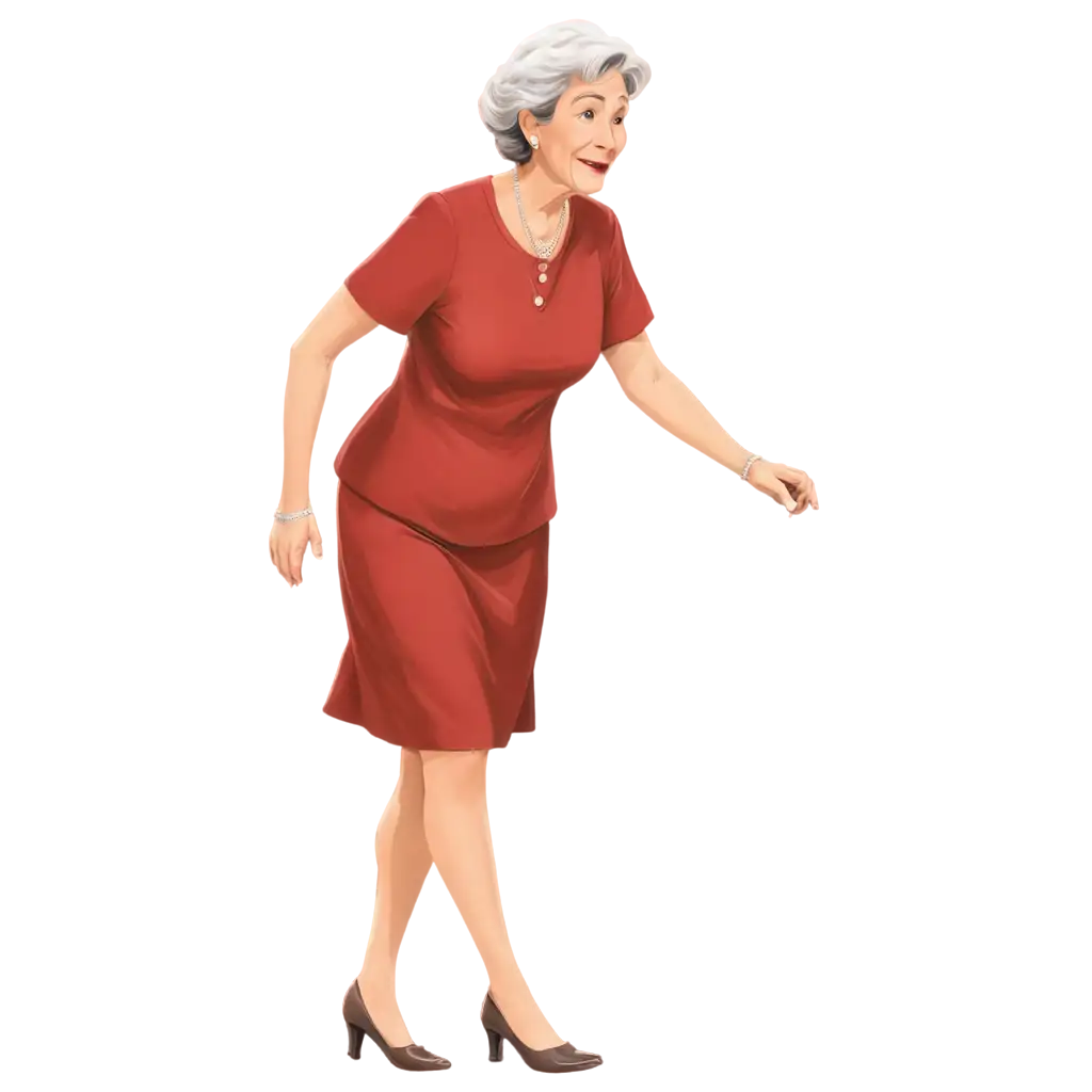 Cartoon-of-Old-Woman-with-Brown-Hair-and-Red-Dress-in-PNG-Format-Bringing-Charm-and-Character-to-Digital-Spaces