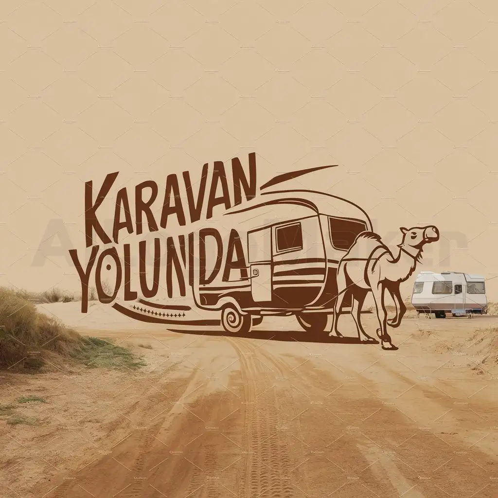 a logo design,with the text "Karavan Yolunda", main symbol:Tow a caravan on the road, with another caravan next to us and it's clear we're camping in the wilderness.,Moderate,be used in Travel industry,clear background