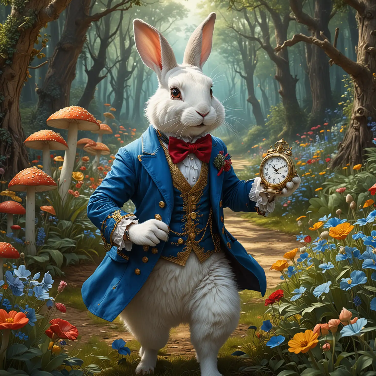 Whimsical-White-Rabbit-in-Enchanted-Forest-with-Intricate-Pocket-Watch