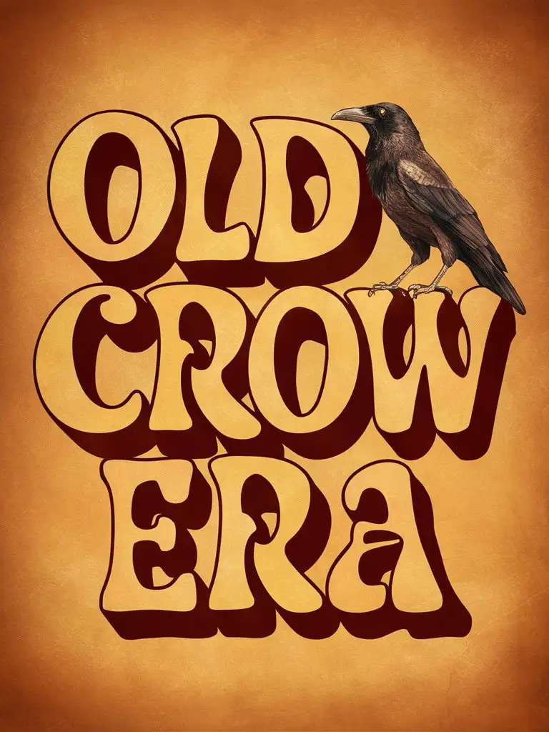 Old Crow Era Typography 70s Hippie Retro Letters with Crow