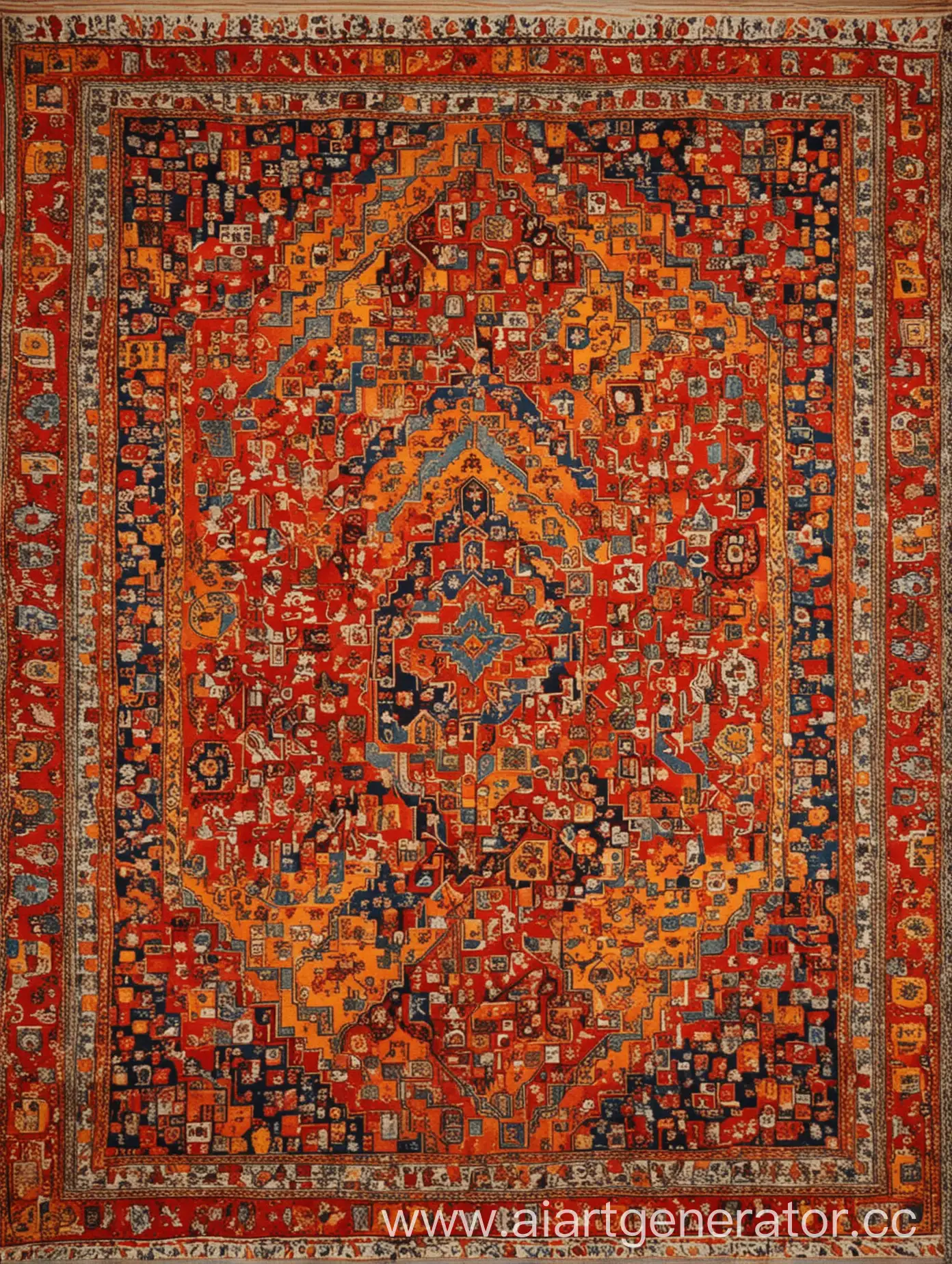 make Armenian carpet with red yellow orange colors