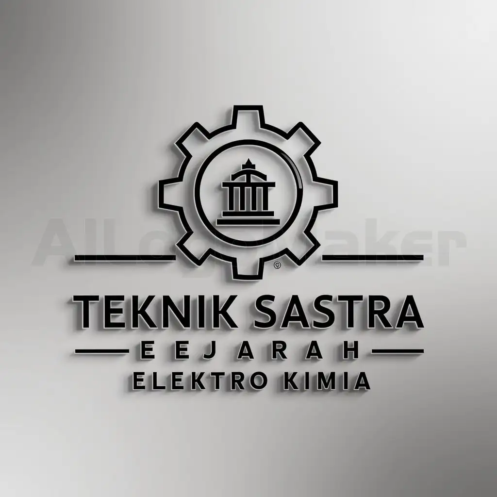 a logo design,with the text "Teknik Sastra Sejarah Elektro Kimia", main symbol:the basic item is the gear then add the temple lgo,Moderate,clear background