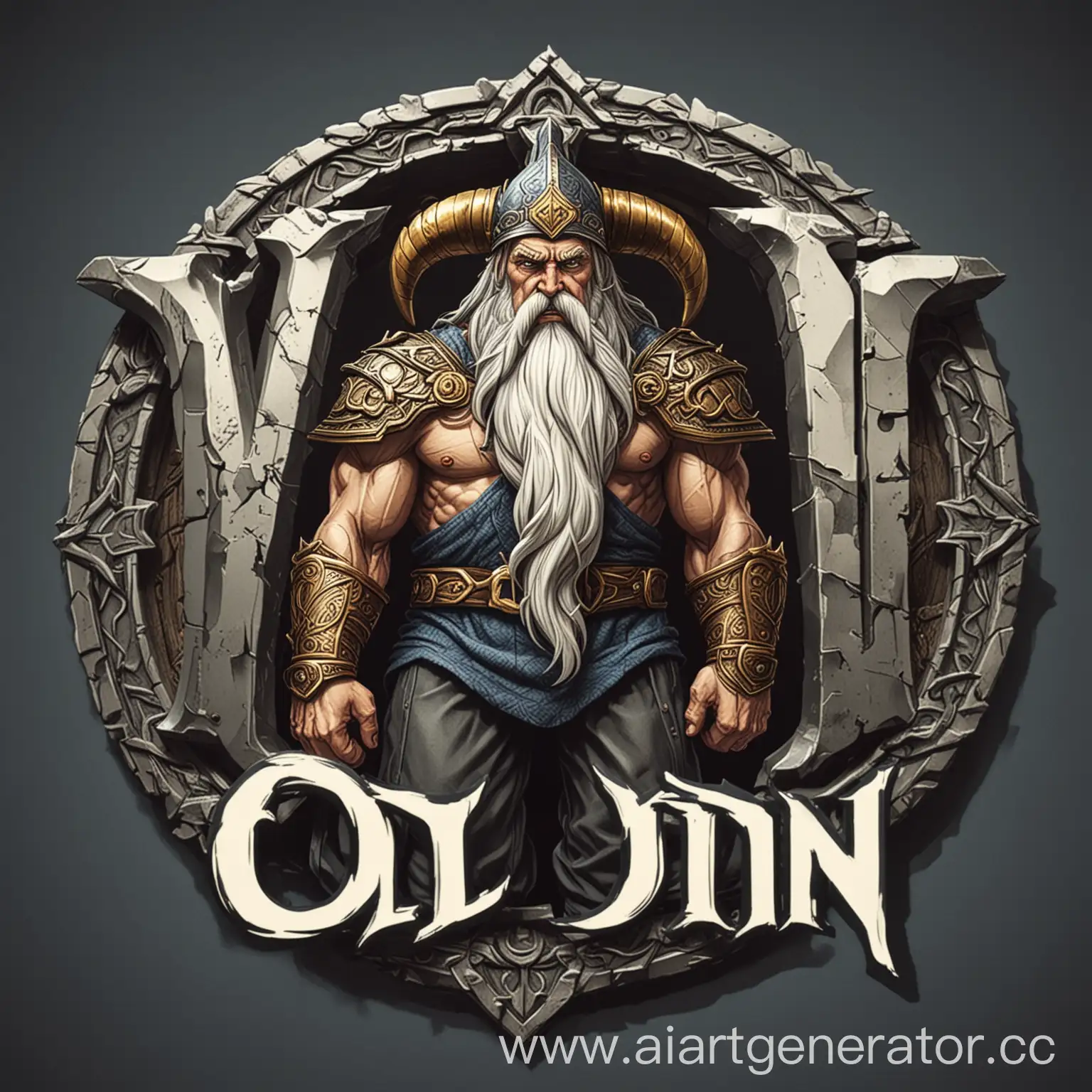 The logo, cartoon Odin god stands bent over with his pants down shows ass