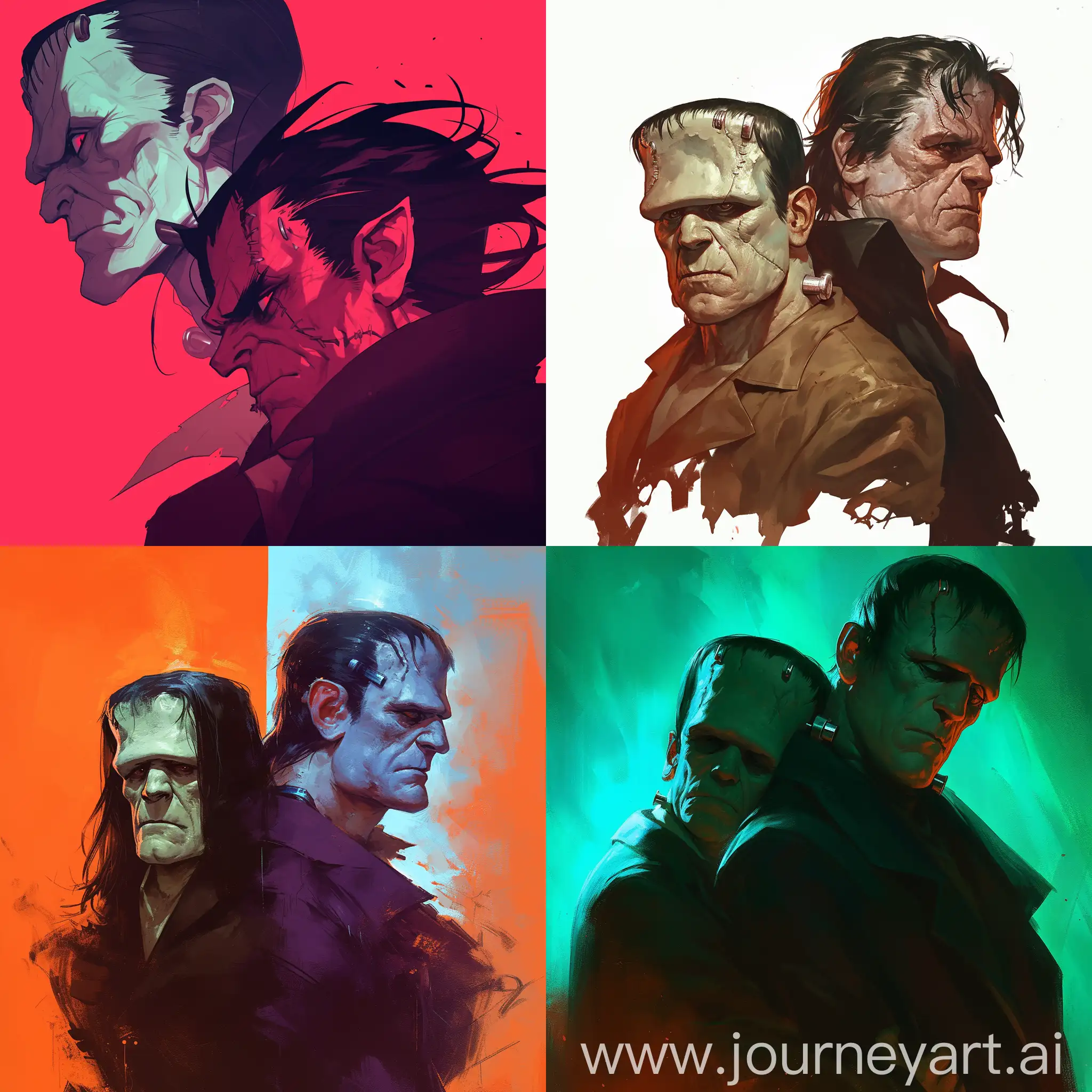 Frankenstein-and-Dracula-Colorful-Fantasy-Art-with-Two-Iconic-Characters