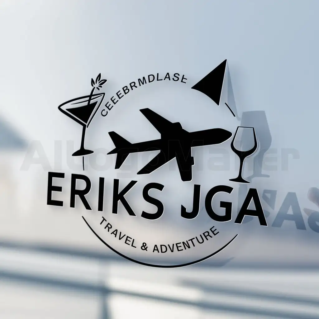 a logo design,with the text "Eriks JGA", main symbol:Flugzeug, Alkohol, Party,Moderate,be used in Travel industry,clear background