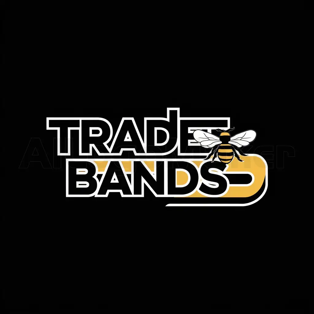 a logo design,with the text "Trade bands", main symbol:generate image for company Trade bands in black and yellow colours and bee on the backdround,complex,be used in Finance industry,clear background