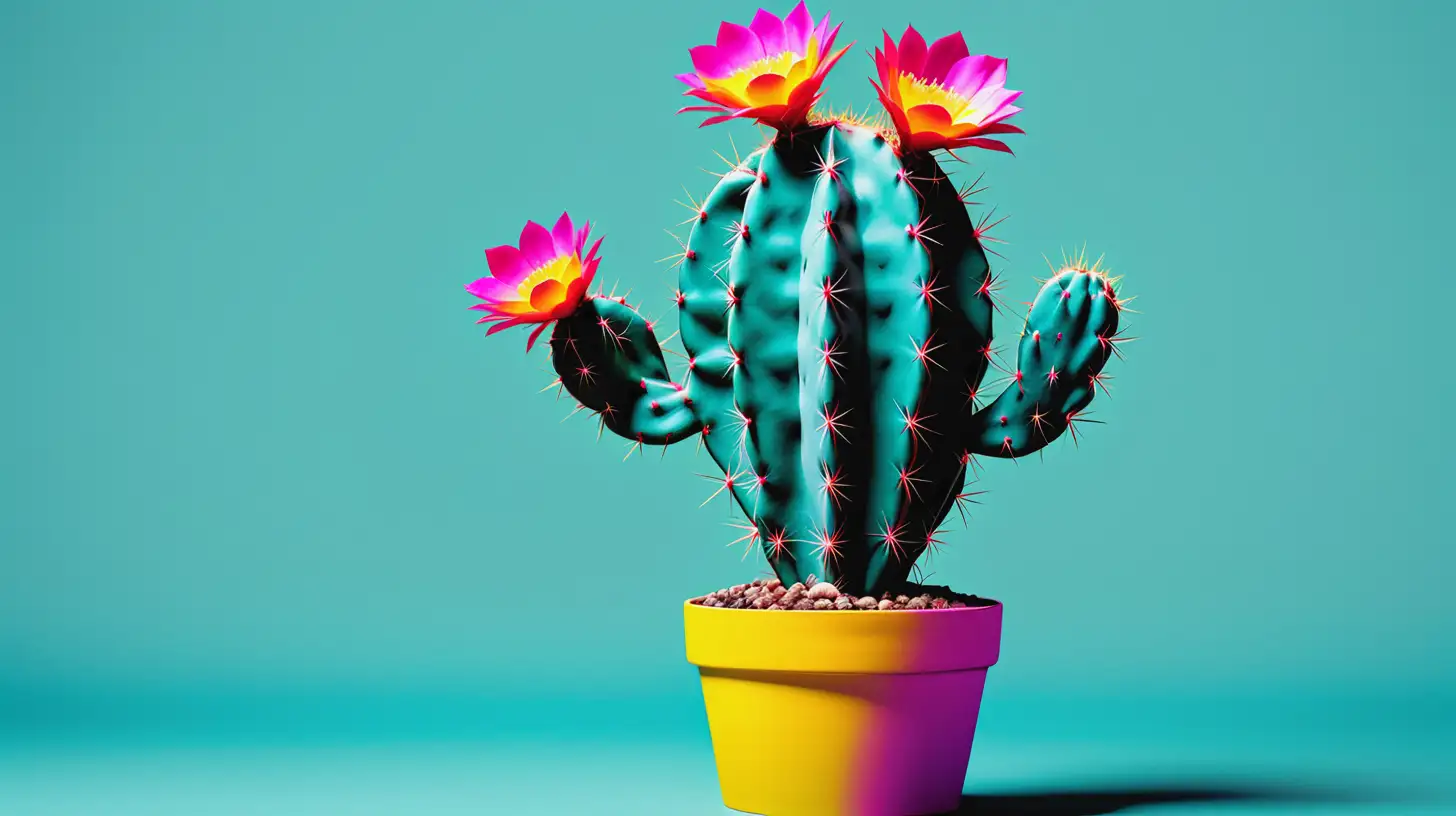 Vibrant CMYK Cactus Against Solid Background