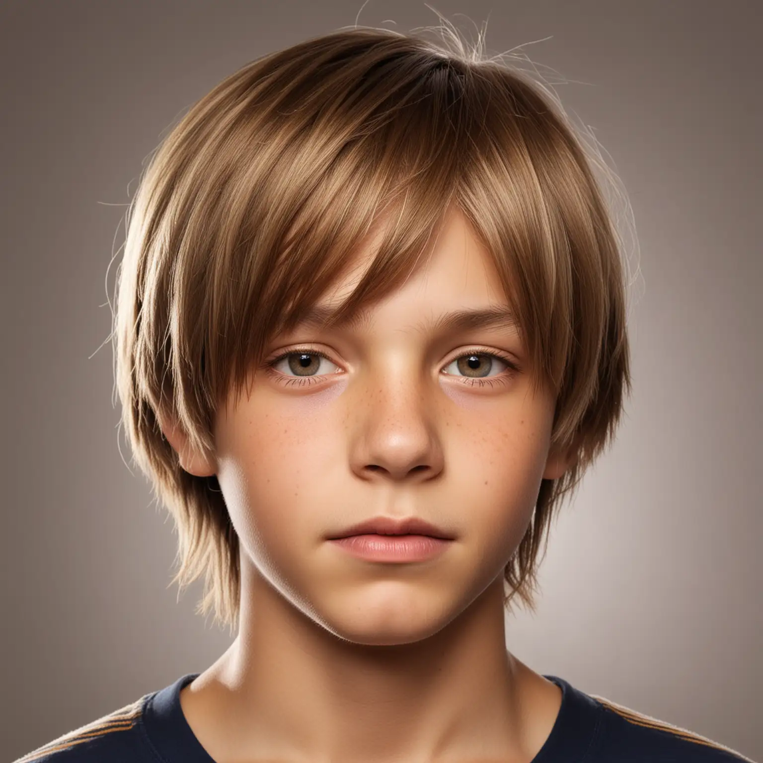 Portrait of a ThirteenYearOld Boy with ShoulderLength Light Brown Hair