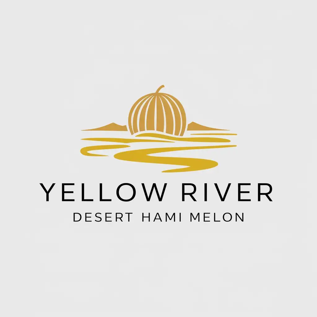 a logo design,with the text "Yellow River Desert Hami Melon", main symbol:sandy melon at the edge of yellow river,Moderate,be used in Restaurant industry,clear background