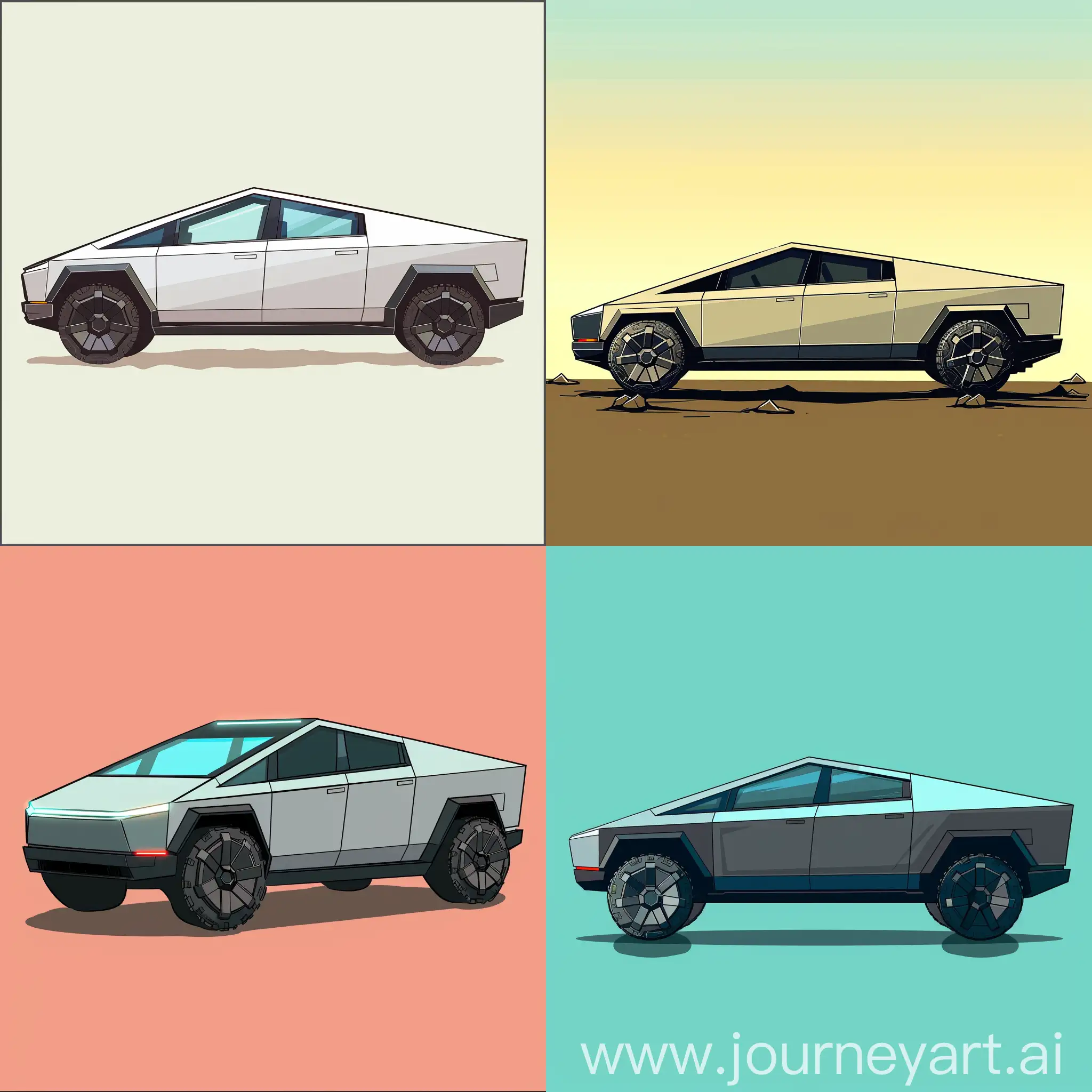 Cartoon-Tesla-Cybertruck-Side-View-Futuristic-Electric-Vehicle-Illustration