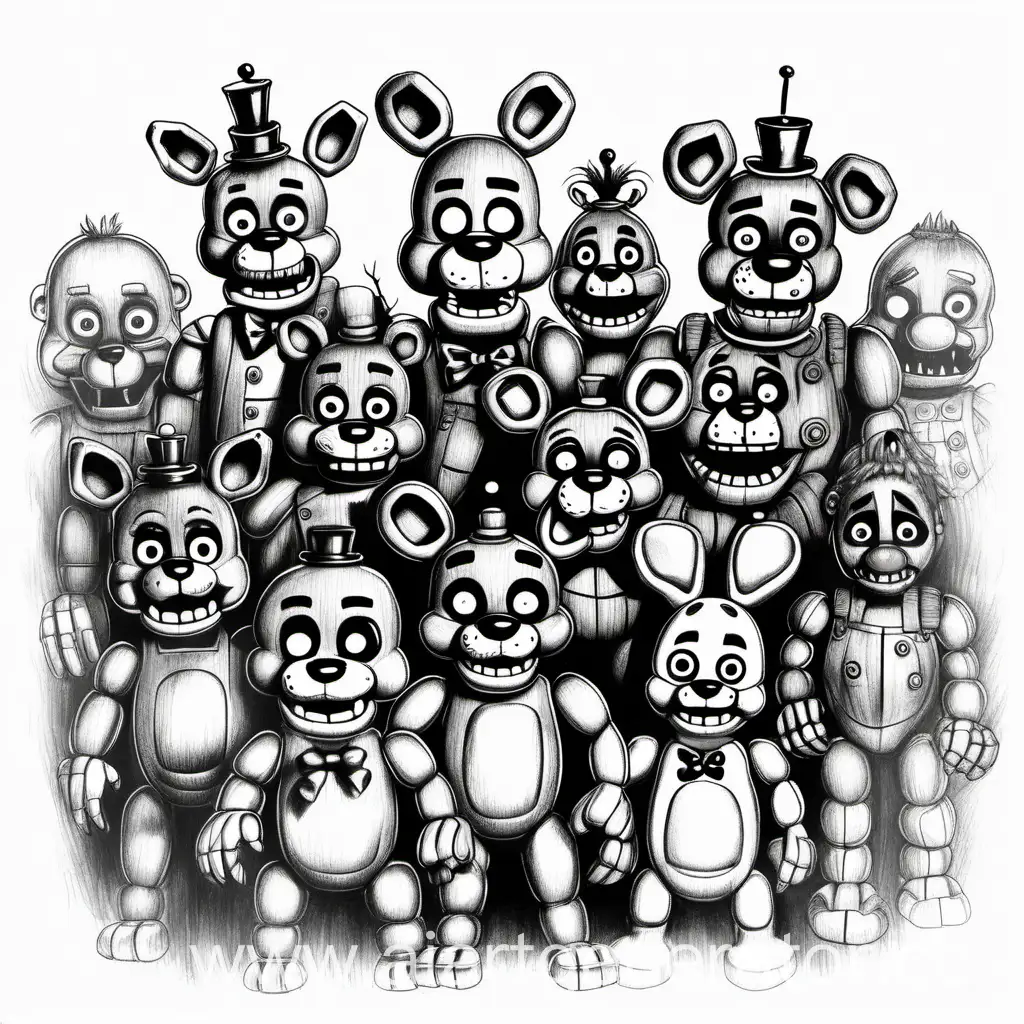 Creepy-Childrens-Drawing-FNAF-Characters-on-White-Background