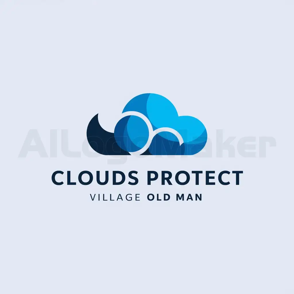 a logo design,with the text "clouds protect village old man", main symbol:clouds, technology,Minimalistic,be used in Internet industry,clear background