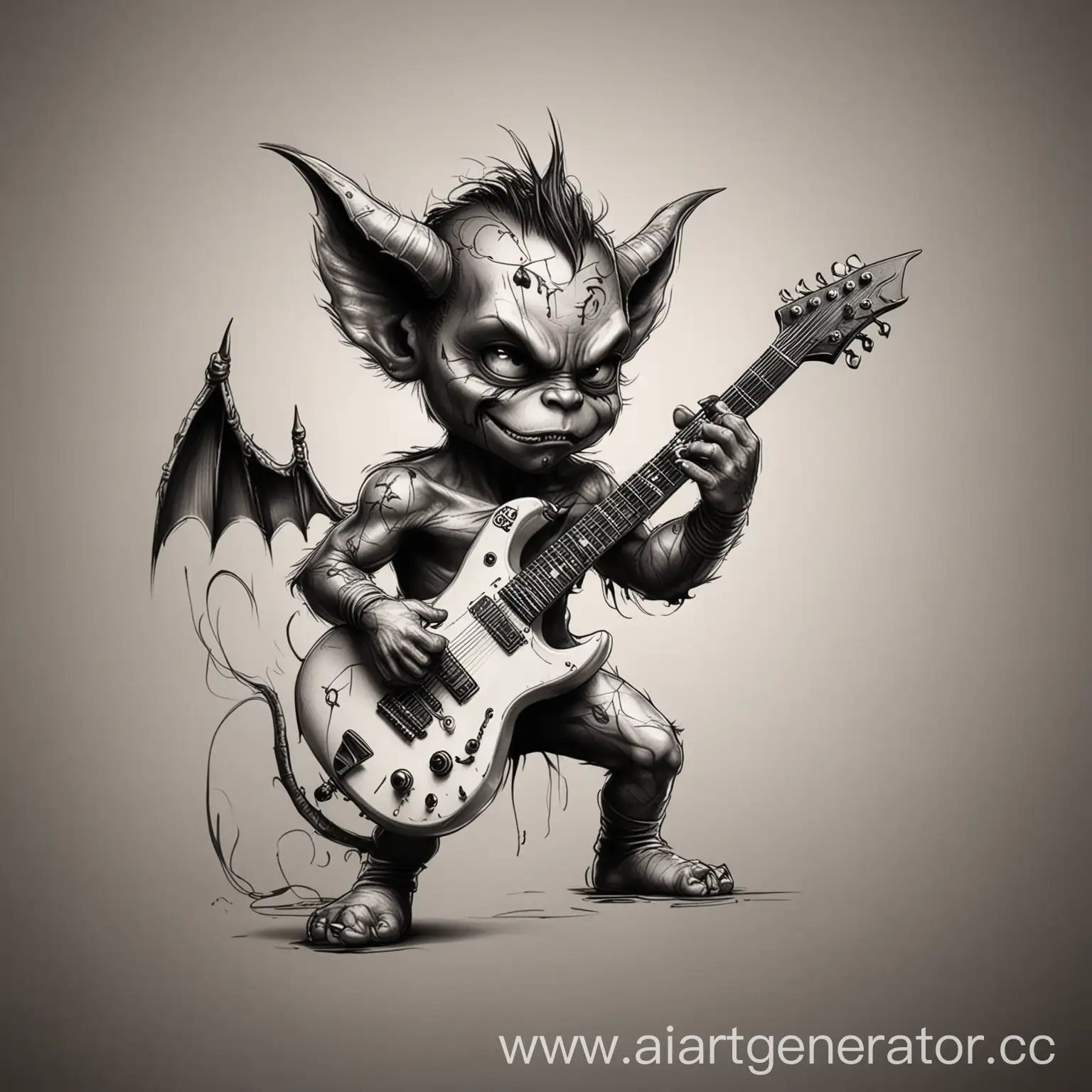 Little-Devil-Playing-Electric-Guitar-Minimalist-Black-and-White-Tattoo-Sketch