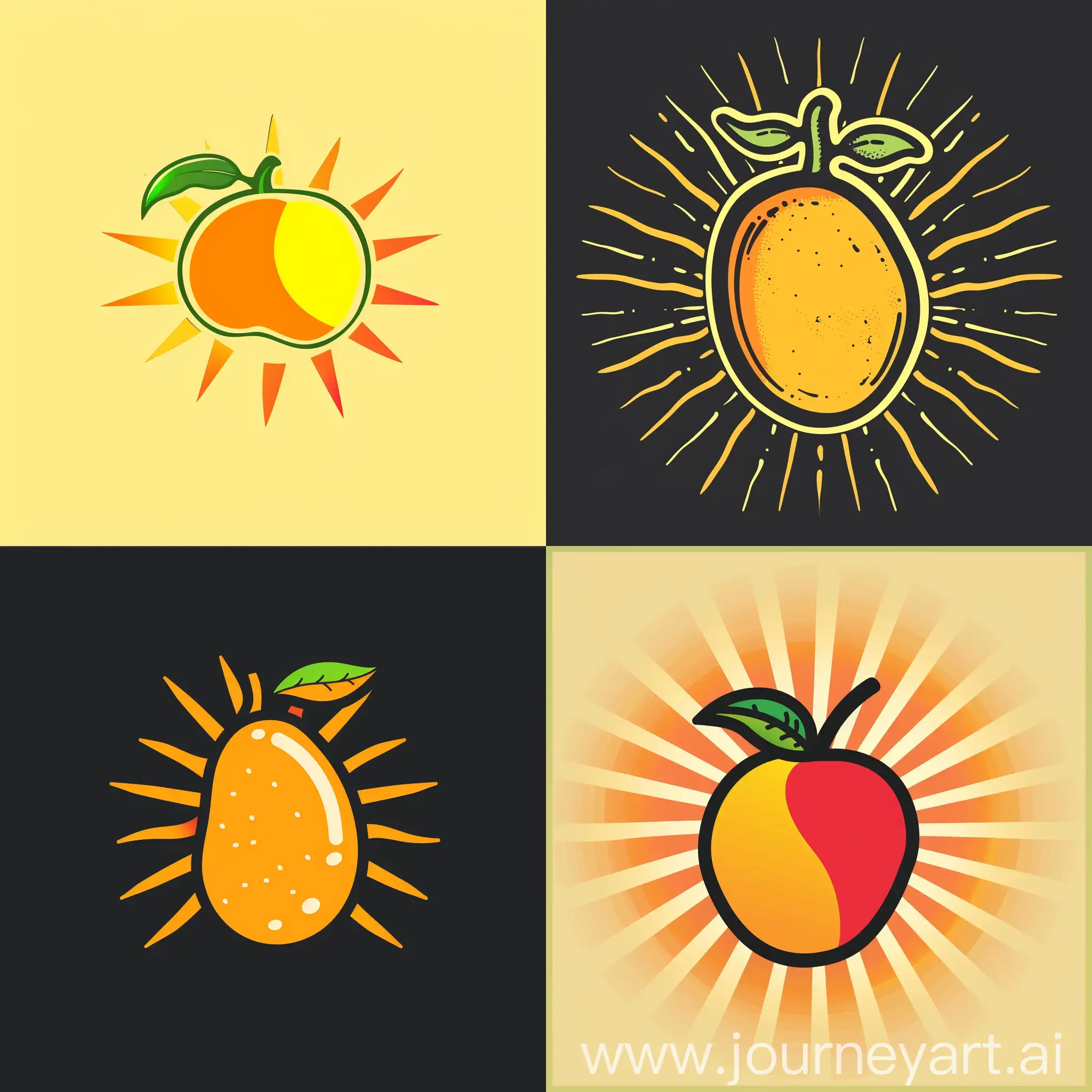 a simple logo of a mango emanating sun rays