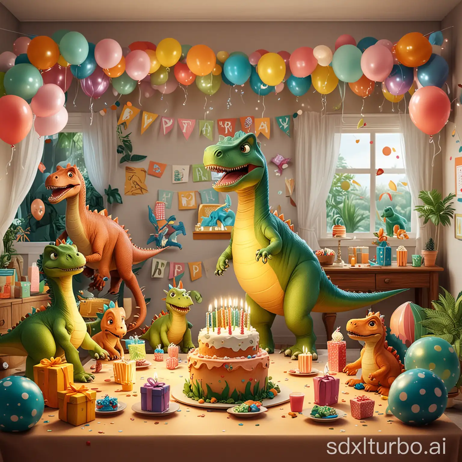 卡通恐龙主题的儿童生日场景