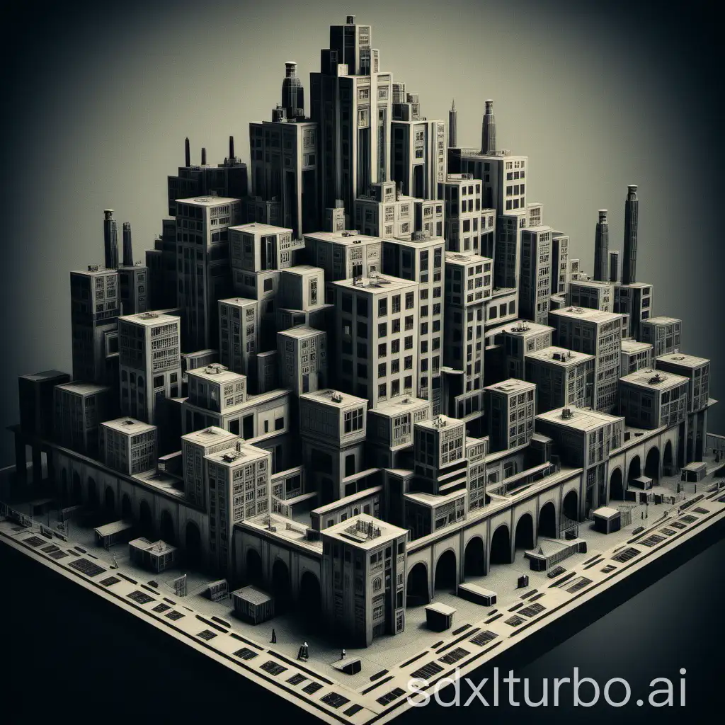 Kafkaesque Bauhaus metropolis, inspired by H.P. Lovecraft