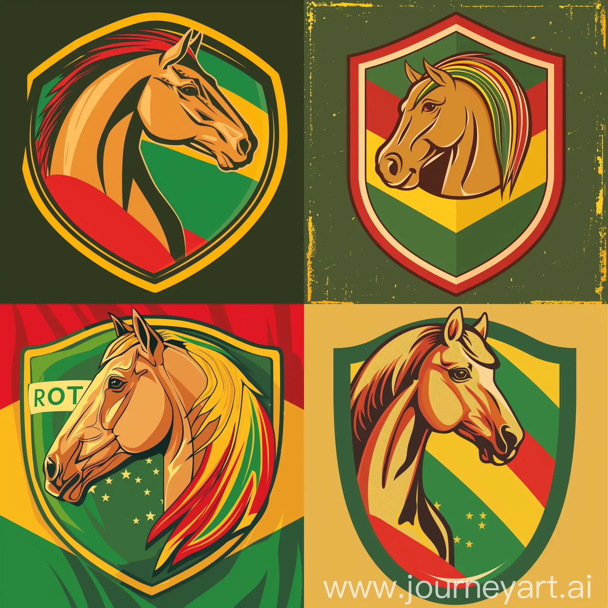Modern vector image of a caramel horse on a shield green, red and yellow colors flag Rio Grande do Sul in Brazil