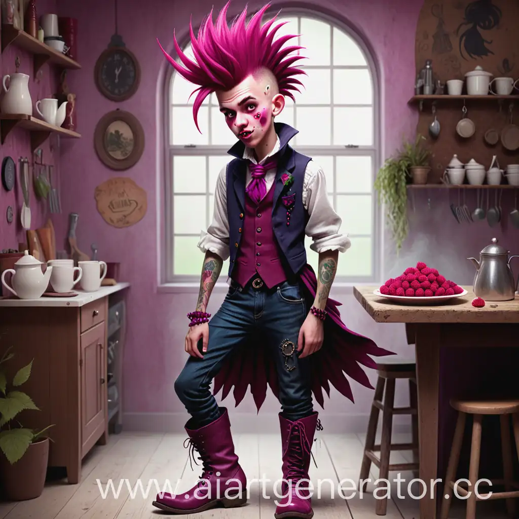 Mischievous-House-Spirit-with-Raspberry-Mohawk-in-RussoStyle-Attire-at-Witches-Caf