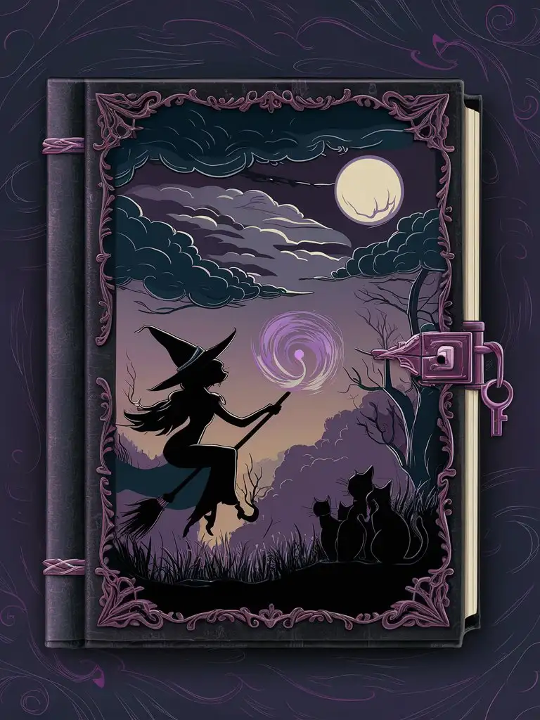 Mystical Witchy Vibe Journal Cover with Moonlit Forest and Magic Crystals