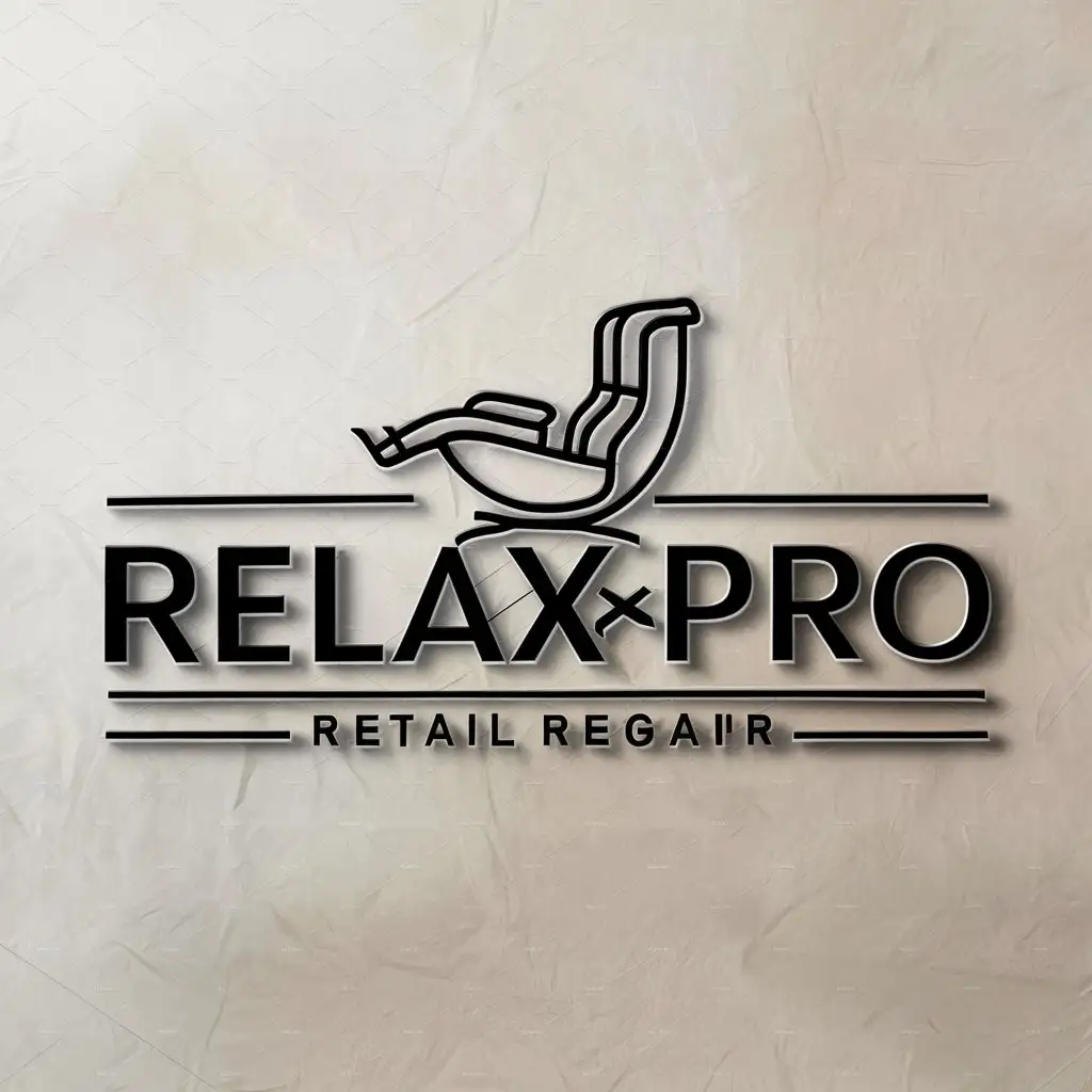 a logo design,with the text "RelaxPro", main symbol:Recliner,complex,be used in Retail industry,clear background