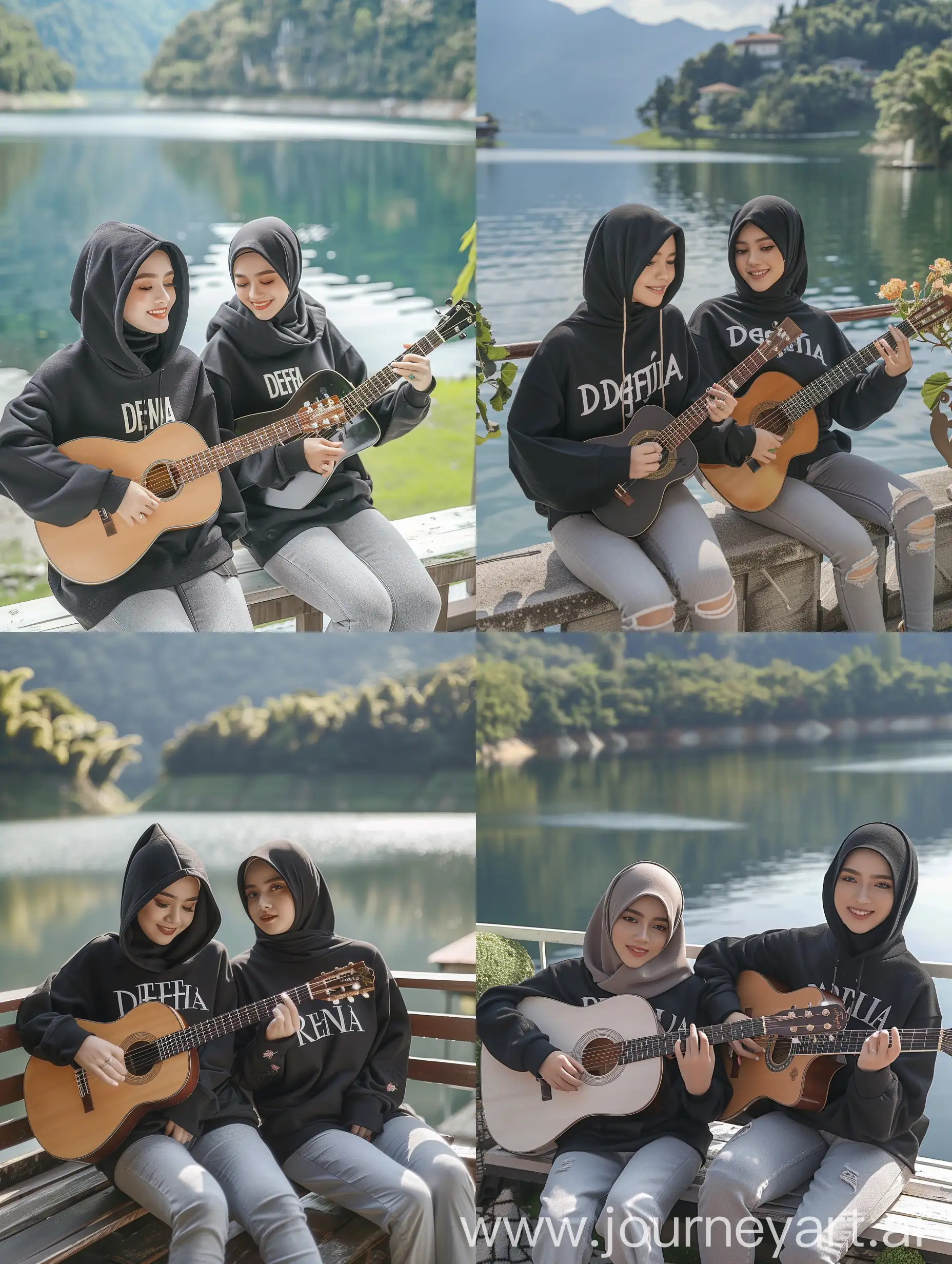 Thai-Women-in-Hijab-Playing-Guitar-by-the-Lake