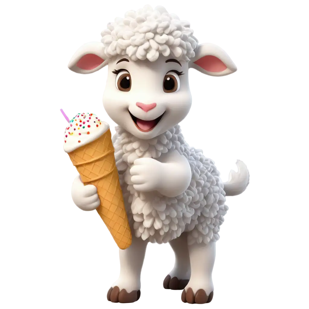 cute lamb eating an ice cream cartoon