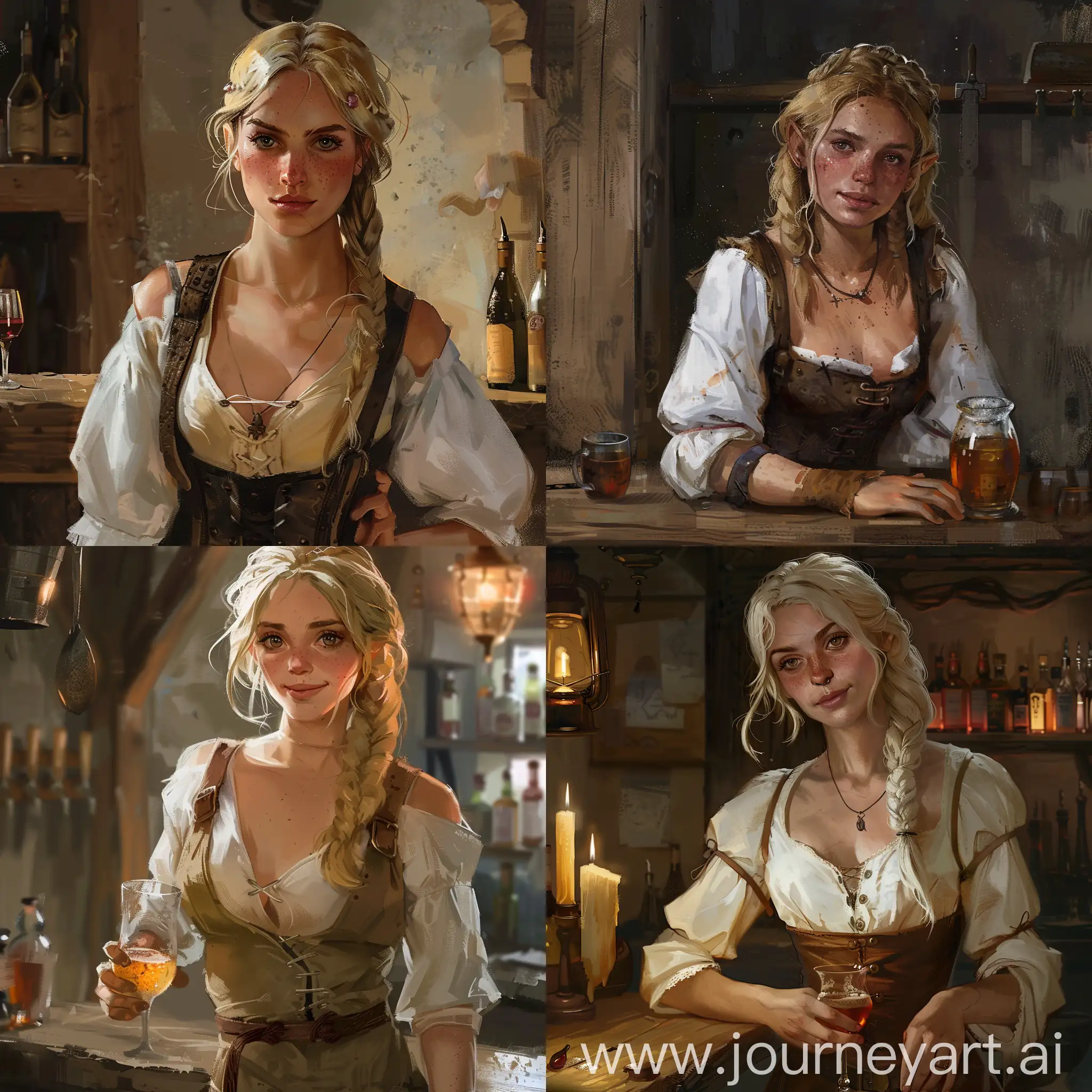 Medieval-Gnome-Barmaid-with-Blond-Hair-and-Freckles