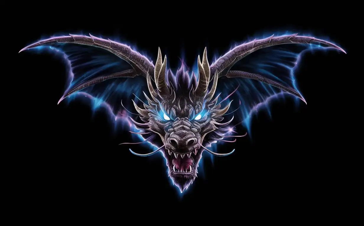 logo, dragon, aurora lights, black empty background