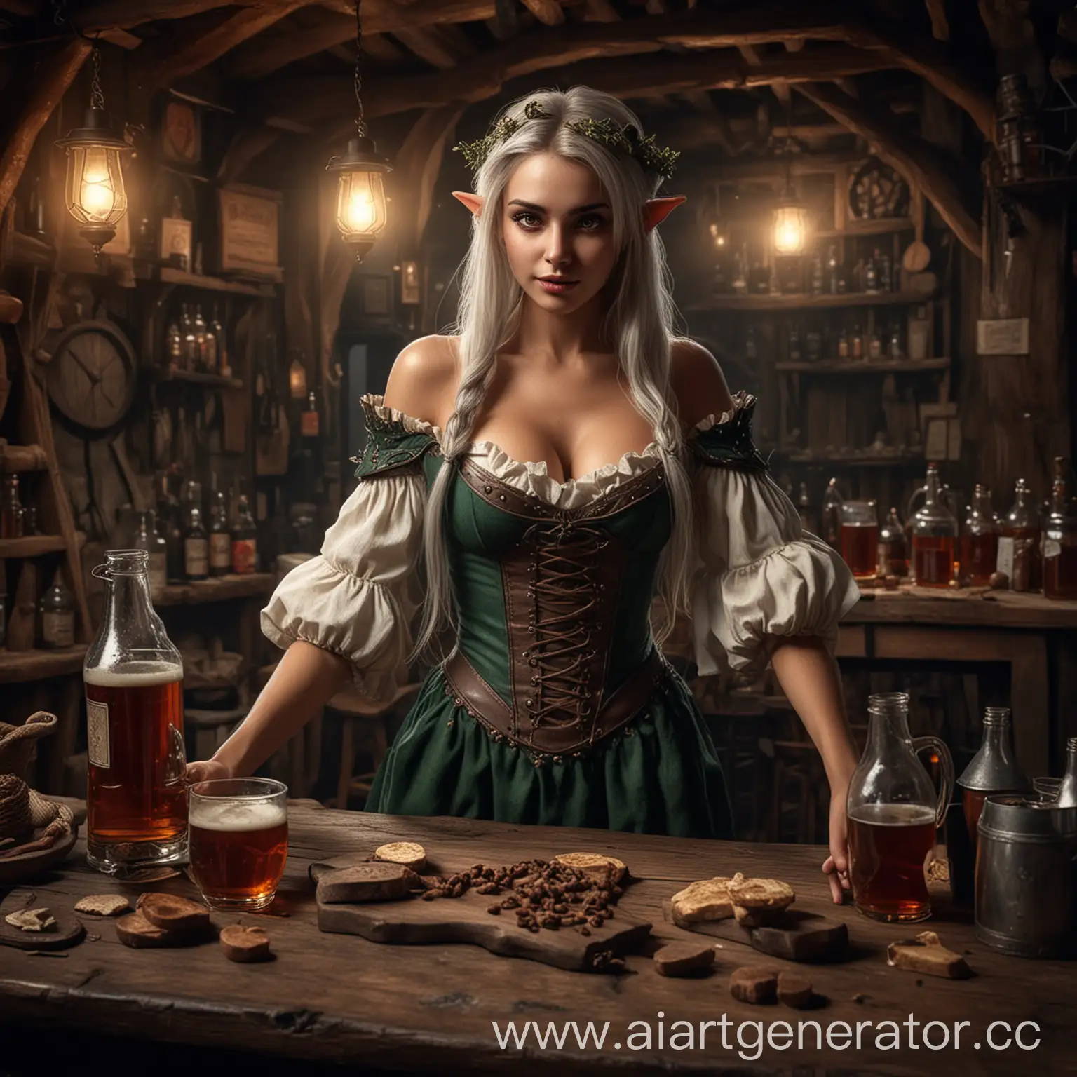 Elf-Spreading-Ale-in-a-Dark-Fantasy-Tavern