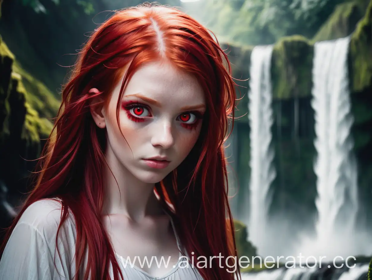 RedHaired-Girl-with-Red-Eyes-by-the-Waterfall