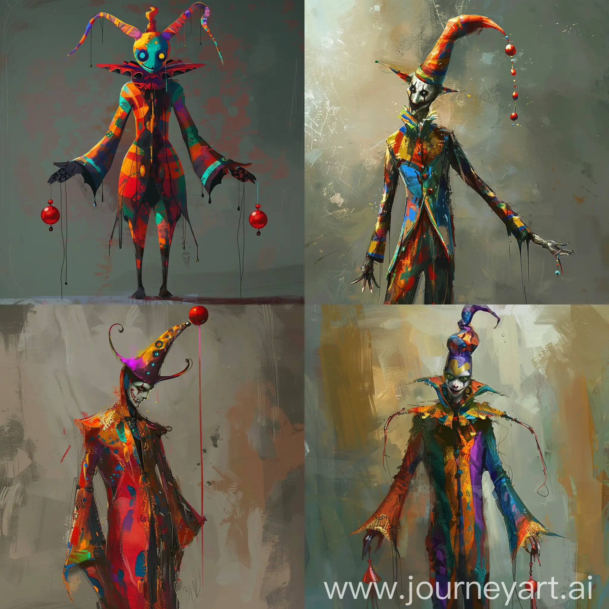 Colorful-Jester-Stand-with-Exaggerated-Hat-and-Mischievous-Eyes