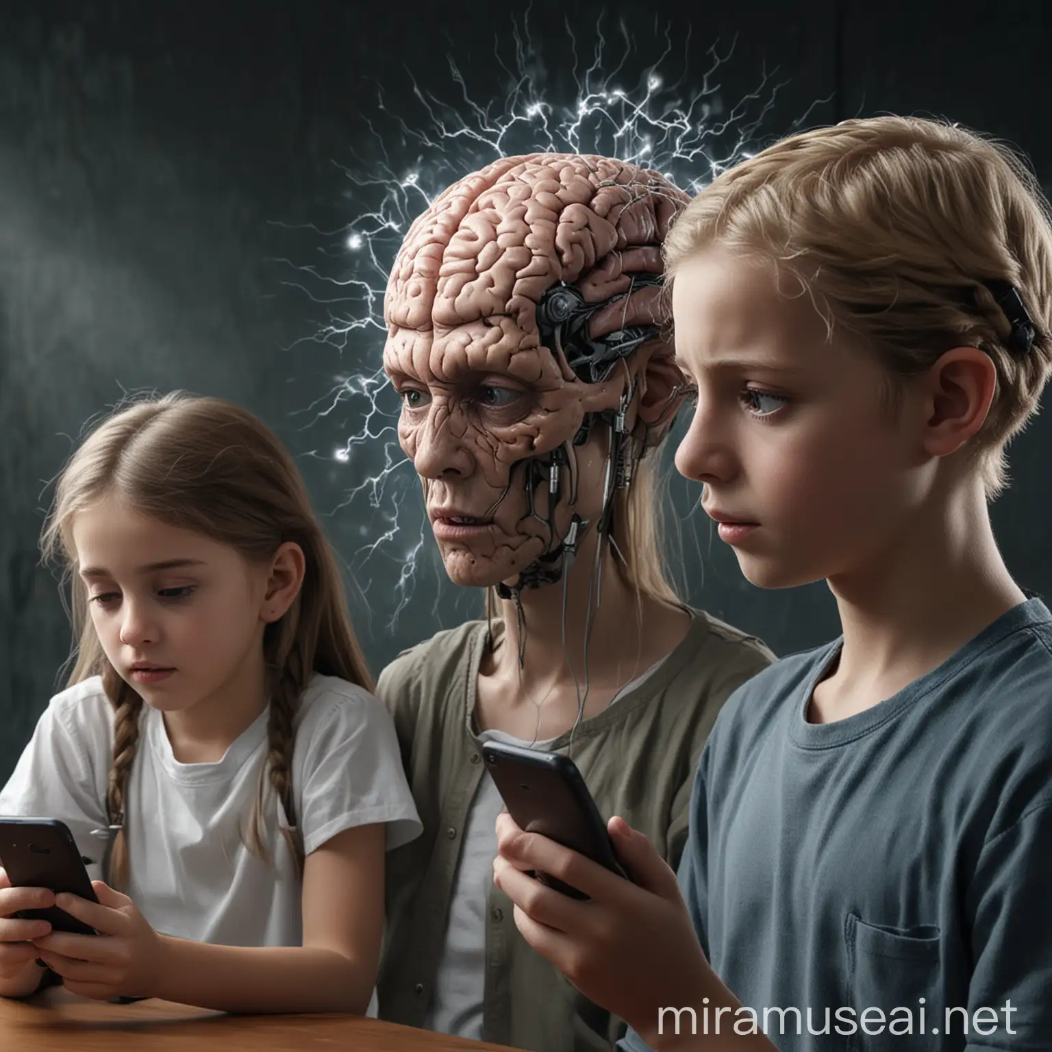a boy and girl that has only phone in place of brain and not seeing the danger around, 4k, realistic, fantasique