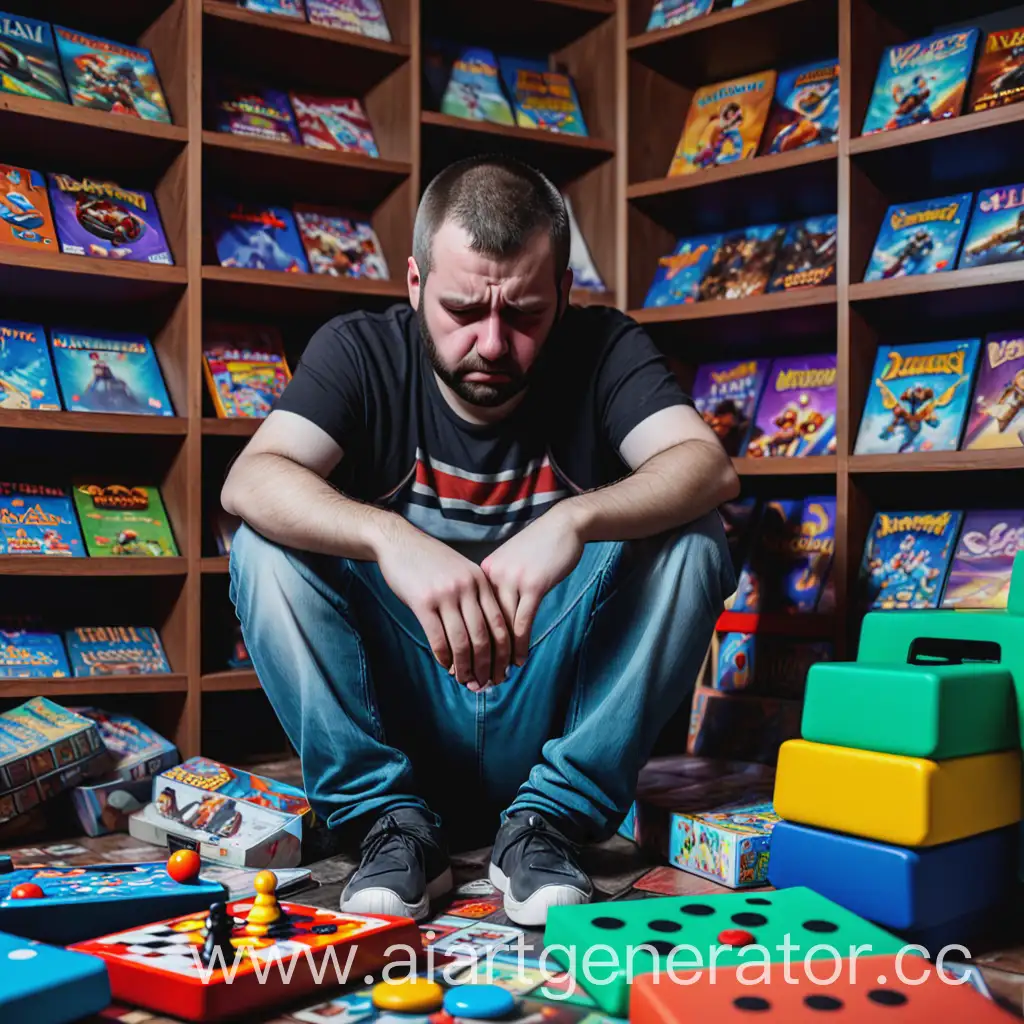 Lonely-Man-Surrounded-by-Board-Games