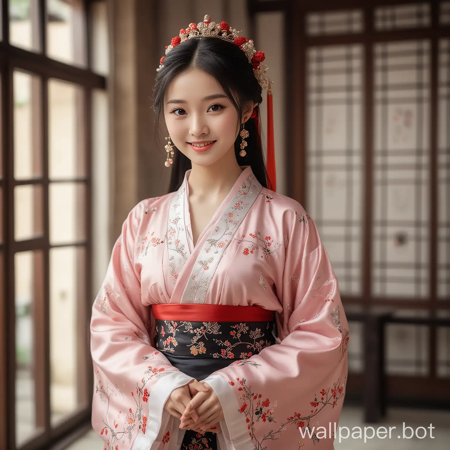 Joyful-Pretty-Girl-in-Chinese-Hanfu-Dress-in-Modern-House-Interior